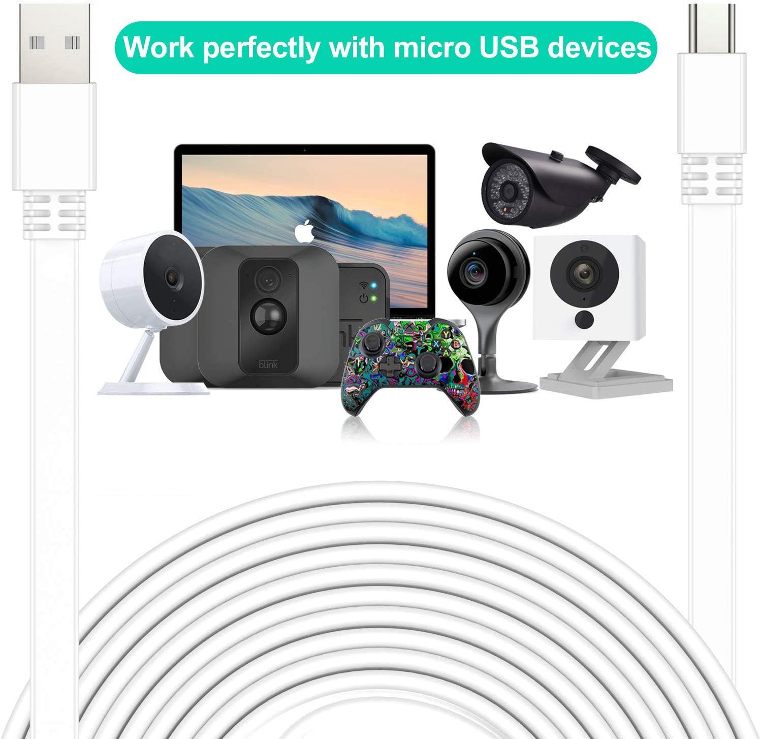 Itramax Micro Usb Power Cable 30 Ft (2 Pack),Flat Micro Usb Charging Power Cord,Charger For Wyze Cam V3 V4,Yi,Nest Cam,Blink Min