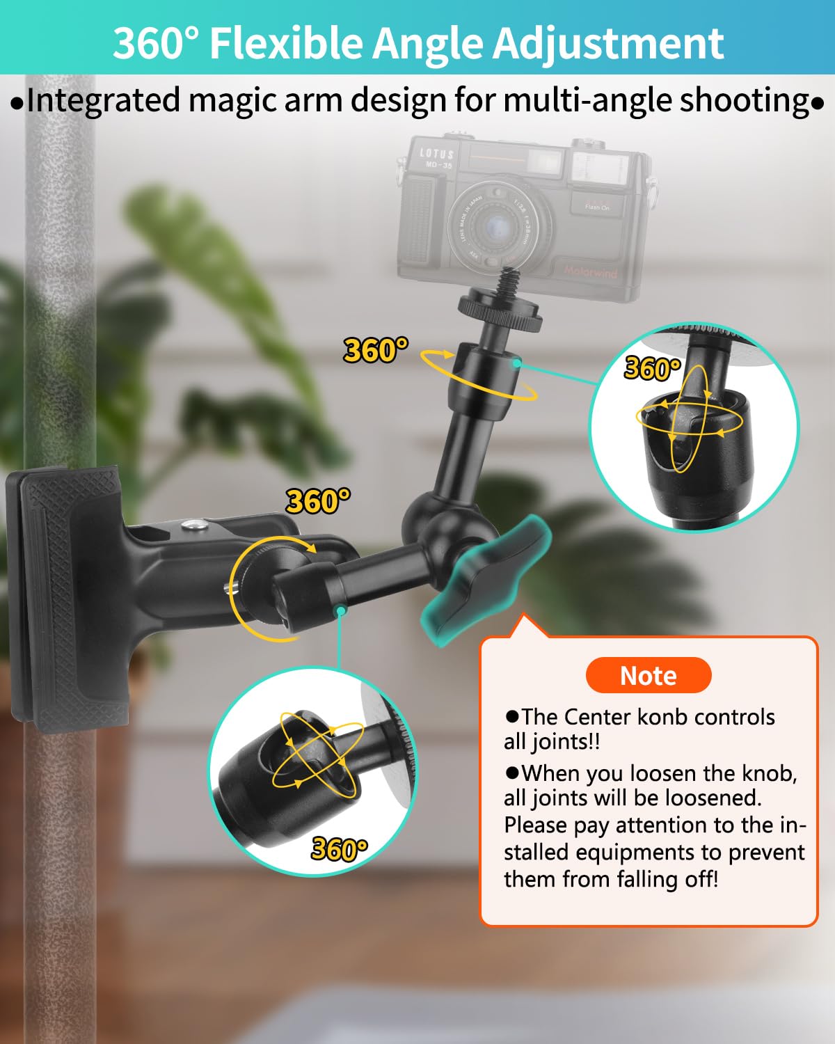 Jebutu Super Clamp Camera Clamp Mount 5.5 Inches Magic Arm With 1/4' Thread, Articulating Arm With Clamp,Tripod Camera Mount Clip Clamp With Adjustable Friction Arm For Dslr Camera, Video Light
