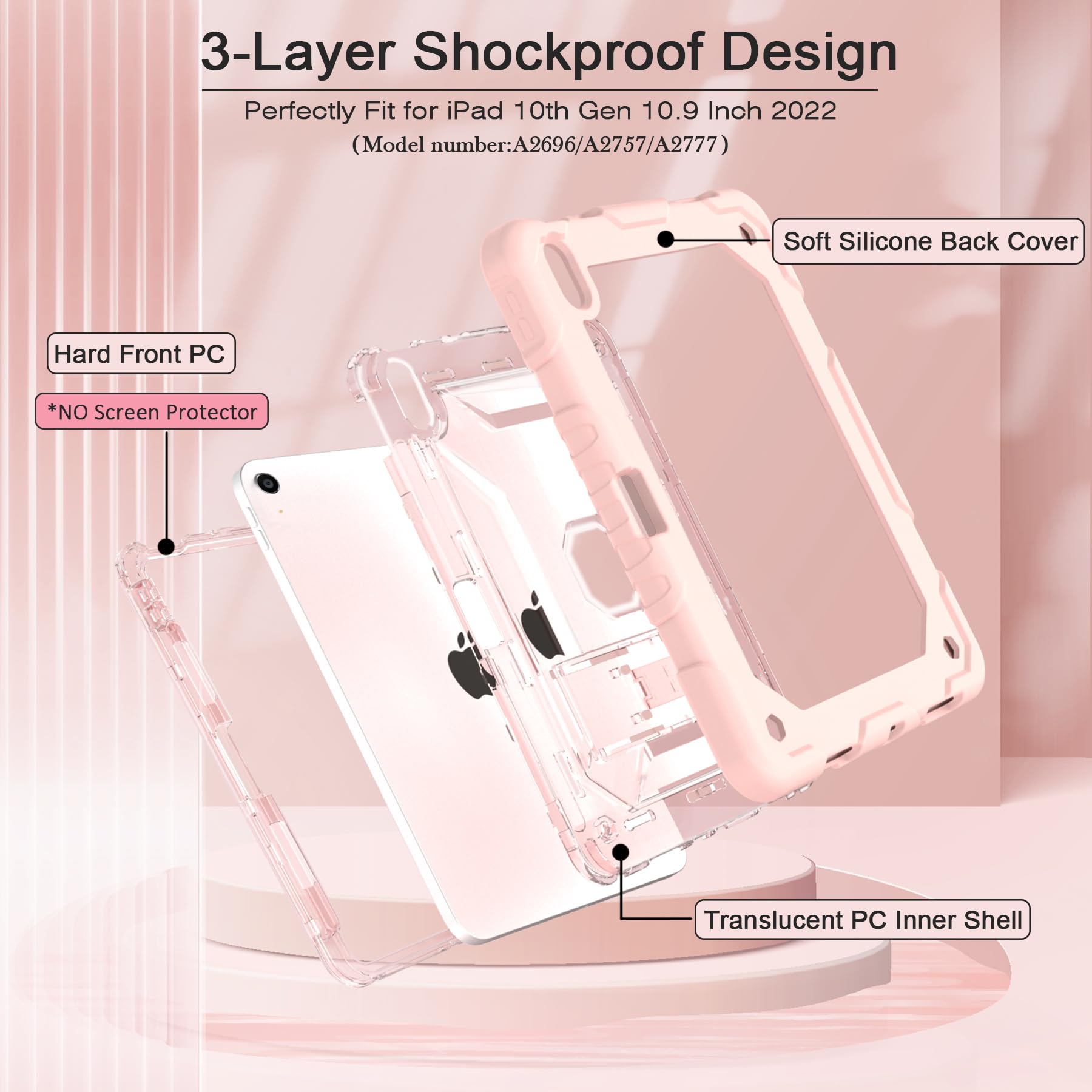 Timism Case For Ipad 10Th Generation Case 2022 With Shoulder Strap, Translucent Hard Pc Back Cover, With Kickstand And Pencil Ho