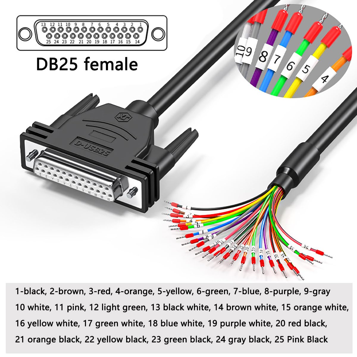 Juxinice Db25 Female To Bare Wire With Cable Marker 3.3Ft,D Sub 25 Pin Connector Rs232 Serial To Bare Wire Cable,25 Wire All Pro