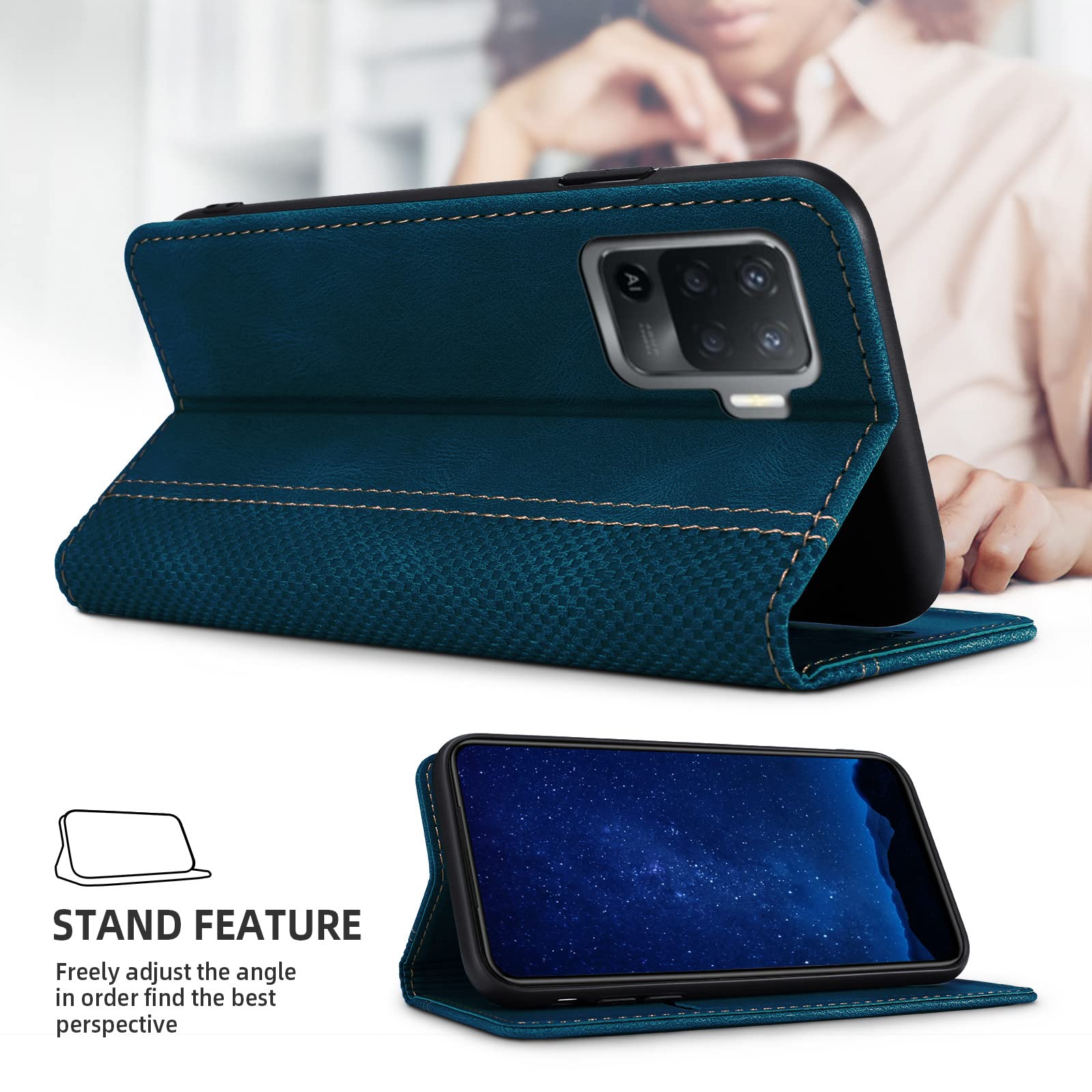 Akabeila For Oppo Reno 5 Lite Case Luxury Pu Leather Flip Case For Oppo A94/F19 Pro/Reno 5F Flip Folio Wallet Case Women Men Cov