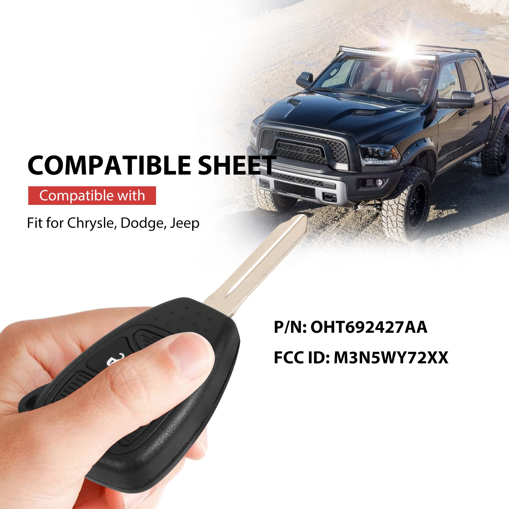 Vofono 3 Btn Car Key Fob Replacement Keyless Entry Remote Fit For Chrysler, Dodge, Jeep| Fit For