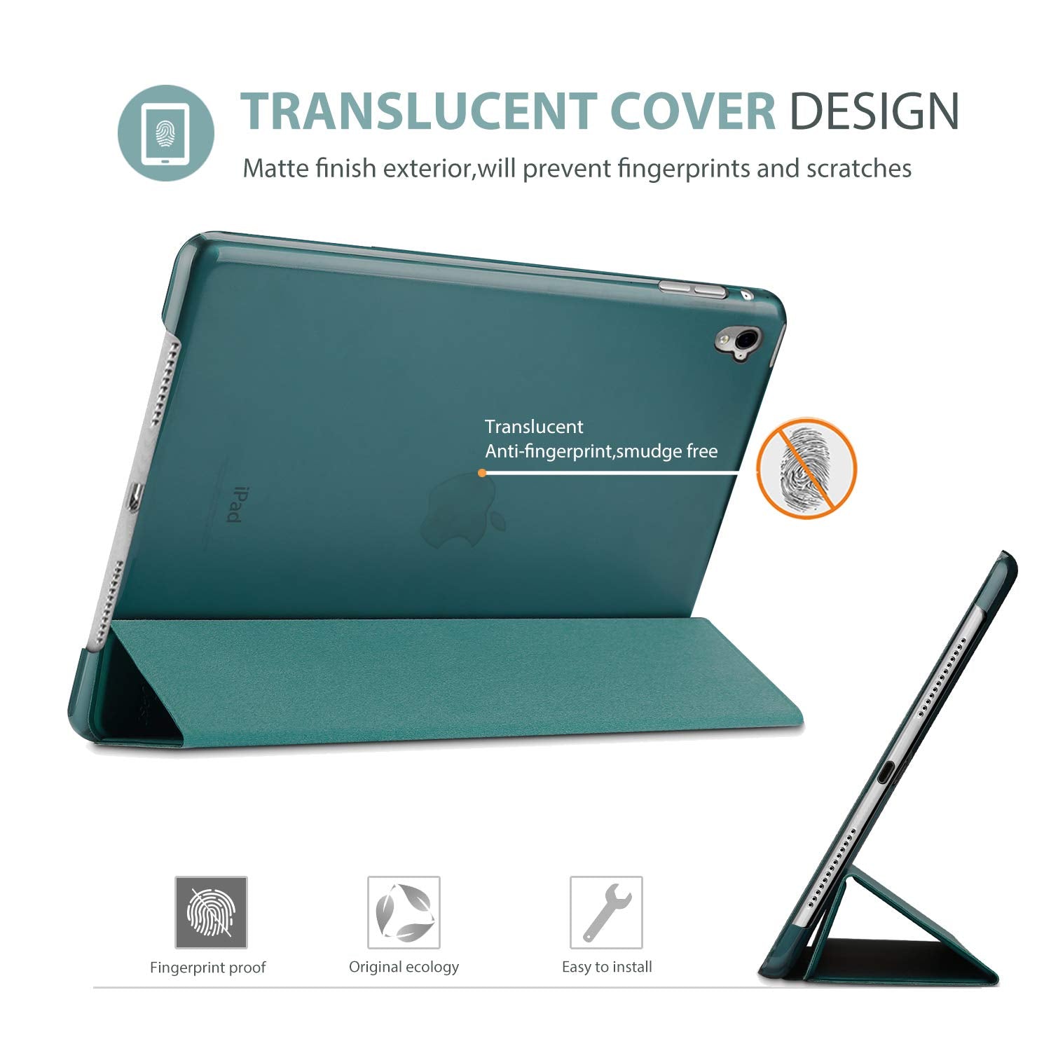 Procase Smart Case For Ipad Pro 9.7 Inch 2016, Ultra Slim Lightweight Stand Smart Case Shell With Translucent Frosted Back Cover For Ipad Pro 9.7 Inch (A1673 A1674 A1675)  Emerald