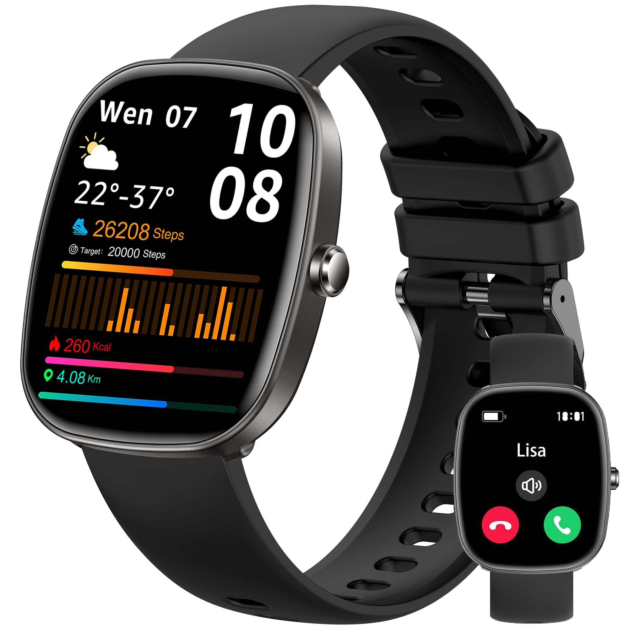 Smart Watch for Men Women Answer/Make Calls,1.83HD Fitness Watch with Heart Rate/Blood Pressure/SpO2 Monitor/Sleep Tracker,Pedom