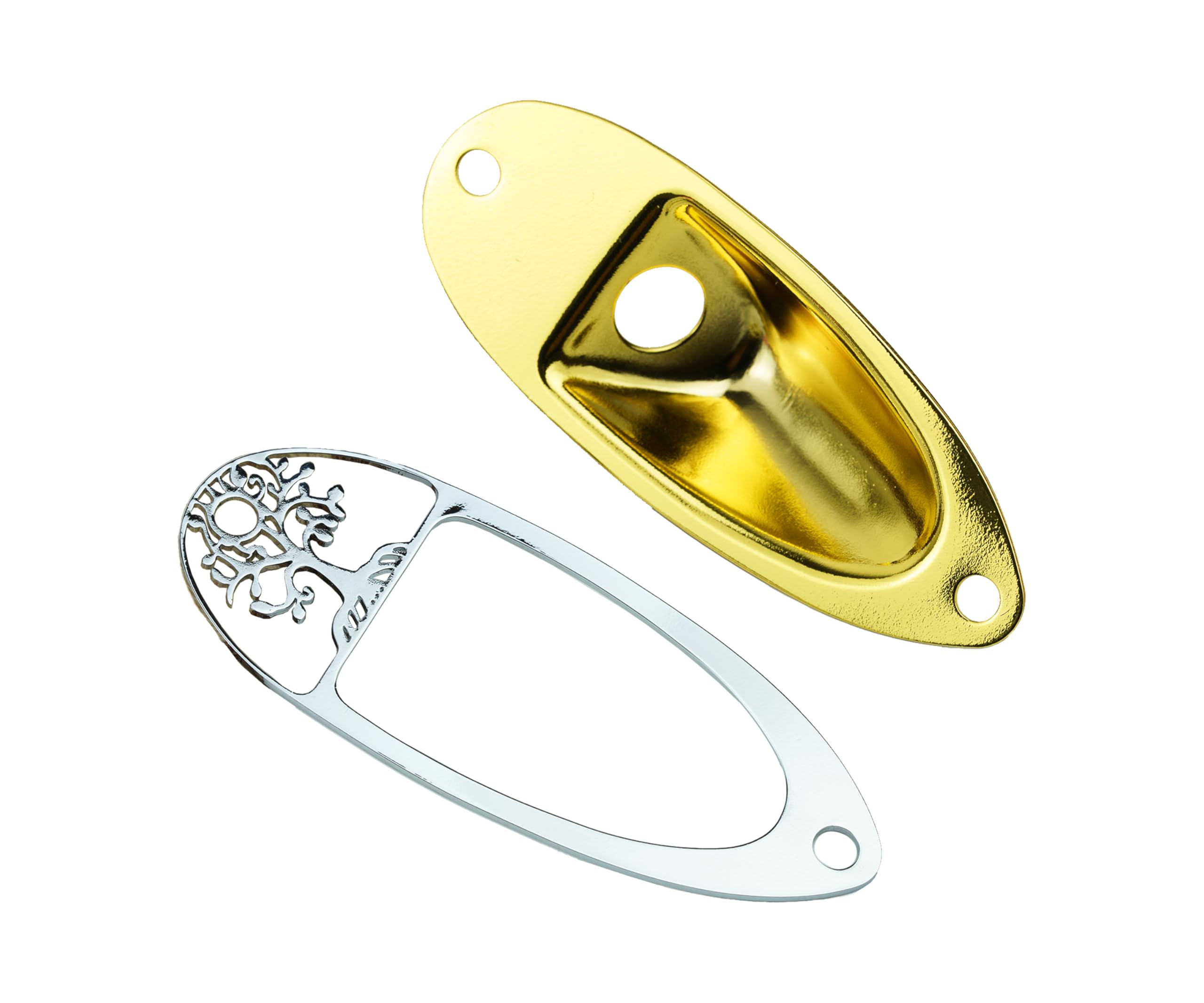 Guyker Guitar Input Jack Plate, Iron Oval Boat Shape Jackplate Socket Ferrule Output Curved GJ008 Gold + GJ007 Cover Combo Set f