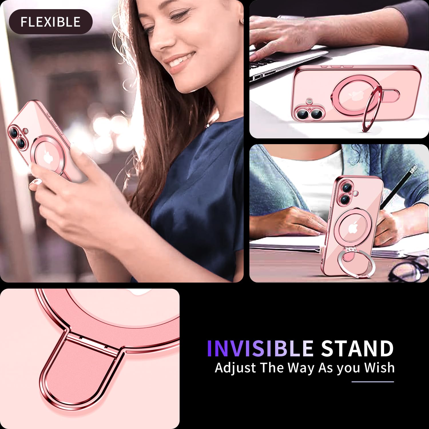 Magnetic For Iphone 16 Case With Invisible Stand[Compatible With Magsafe][Full Camera Lens Protector][Military Drop Protection]