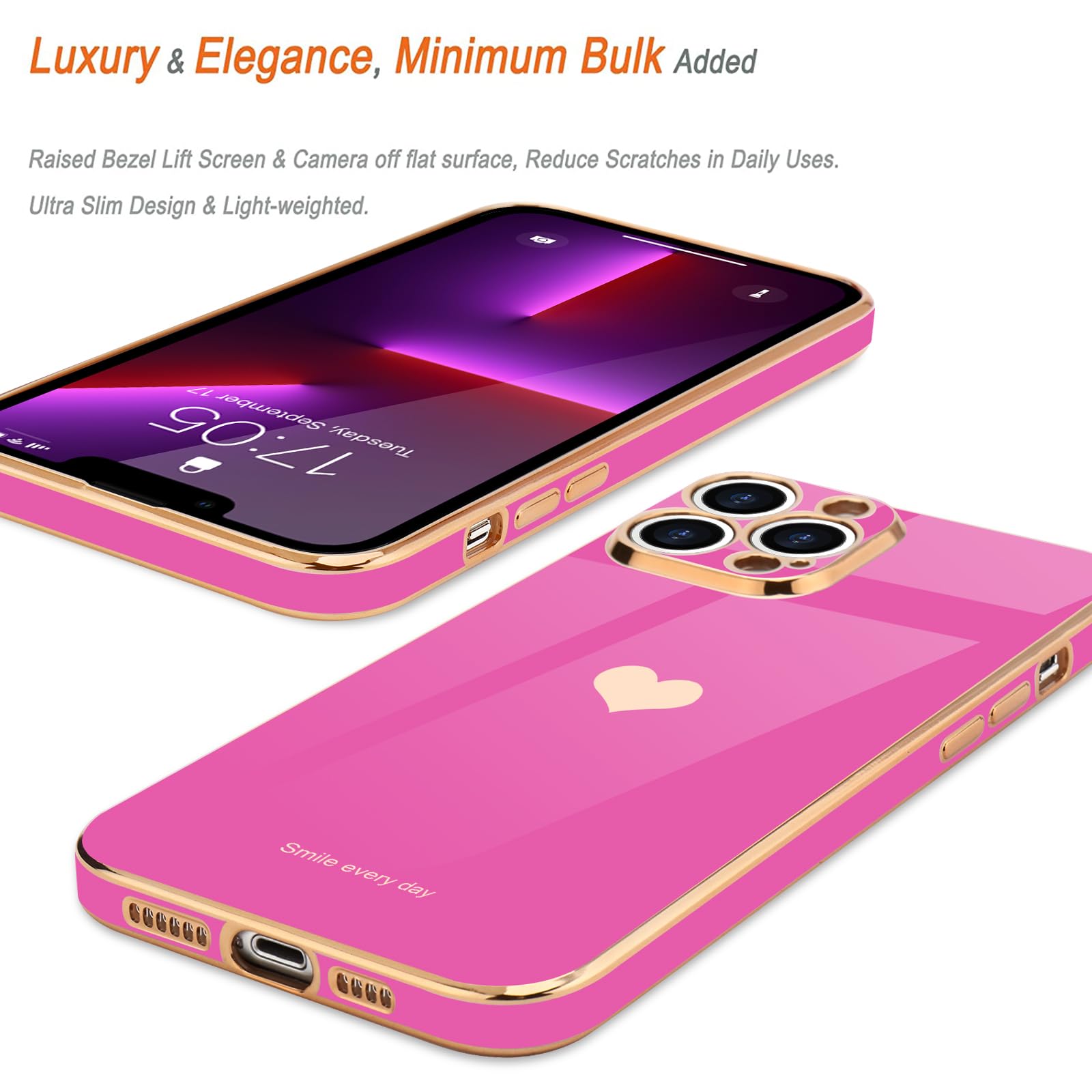 Teageo Compatible With Iphone 13 Pro Max Case For Girl Women Cute Love Heart Luxury Bling Plating Soft Back Cover Raised Camera