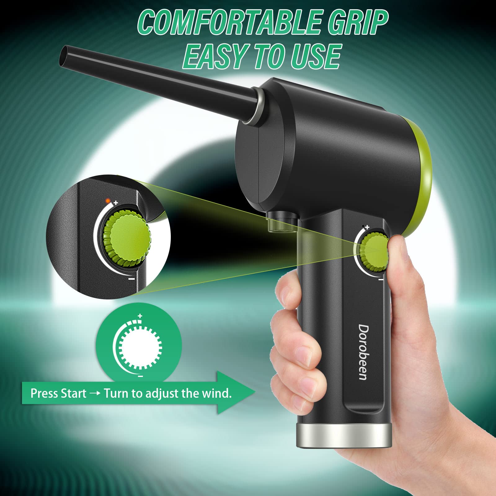 Dorobeen Compressed Air Duster, Cordless Handheld Air Blower, Stepless Speed, 41000Rpm, Portable Rechargeable Built In Battery,