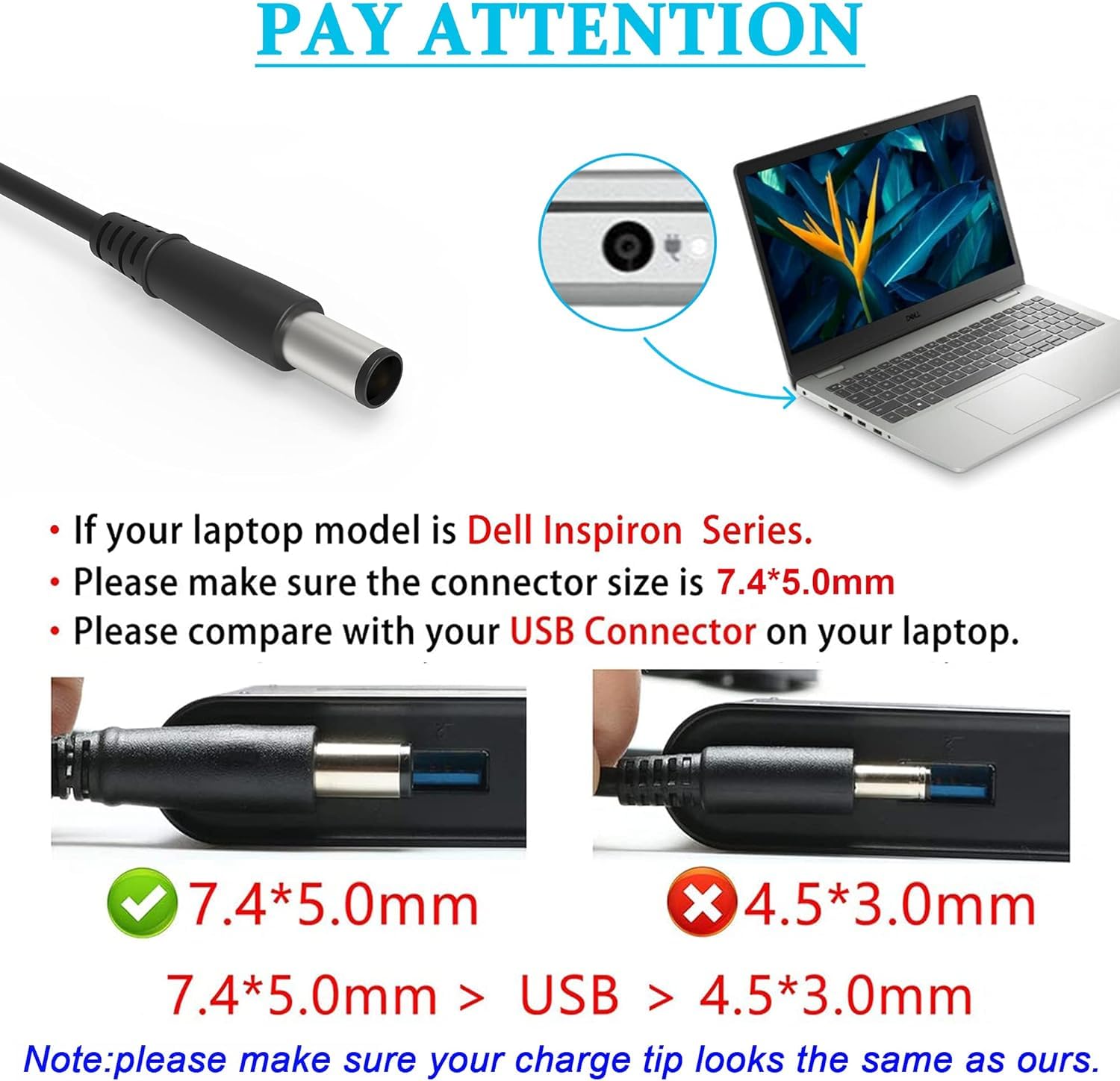 130W 19.5V 6.7A 7.4Mm Tip Ac Adapter Laptop Charger Replacement For Dell Inspiron 15 7559 N7110 N5110 Precision M20 M60 M70 M90,Dell Xps 15 L502X 17 L702X,Pa 4E Da130Pe1 00 Ju012 Power Supply Cord