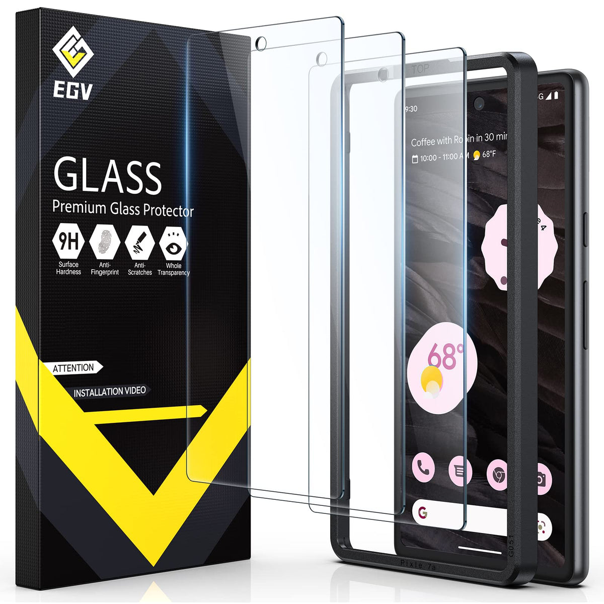 Egv 3 Pack Google Pixel 7A Screen Protector [Fingerprint Support] 9H Tempered Glass Screen Protector For Pixel 7A, Anti Scratch,