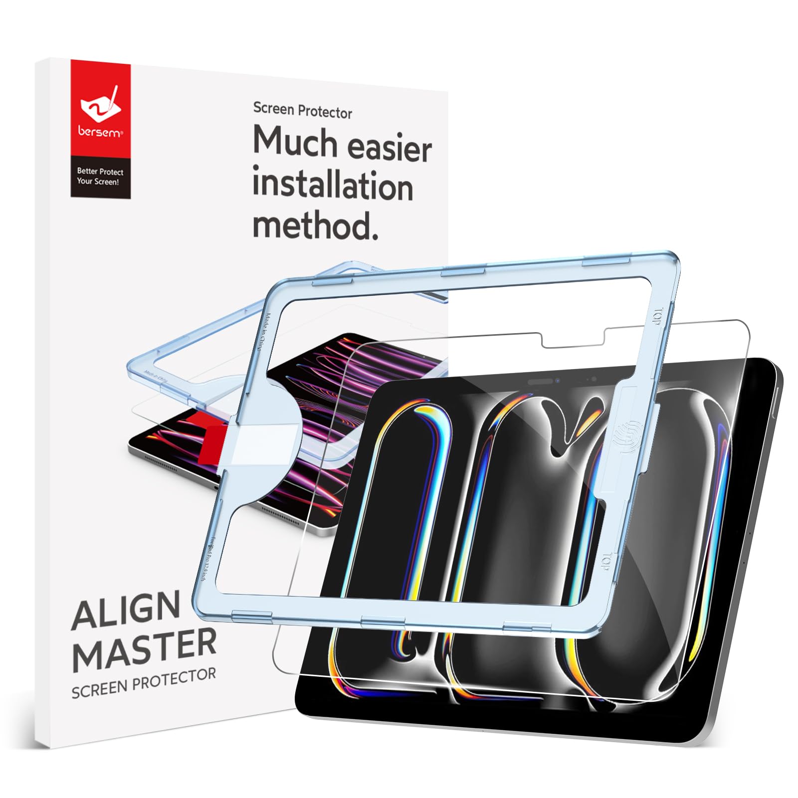 Bersem Screen Protector Compatible With Ipad Pro 13 Inch 2024 (M4), Tempered Glass, Ultra Clear, Anti Scratch, Case Friendly, Ez