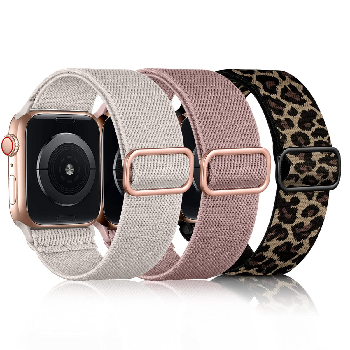 Daqin 3 Pack Stretchy Nylon Bands Compatible With Apple Watch 38Mm 40Mm 41Mm 42Mm 44Mm 45Mm 46Mm, Adjustable Nylon Elastic Braid