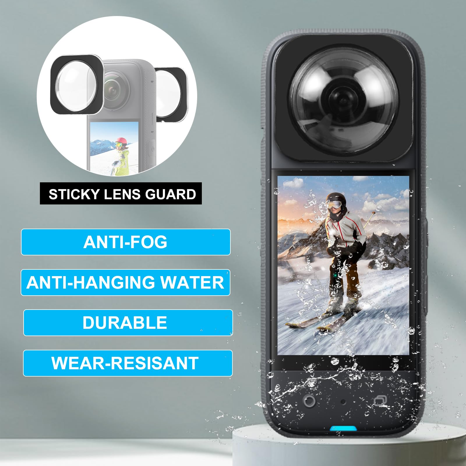 Puluz Compatible For Insta360 X3 Sticky Lens Guards Optical Tempered Glass Protective Cover Cap For Insta 360 X3 Waterproof 360