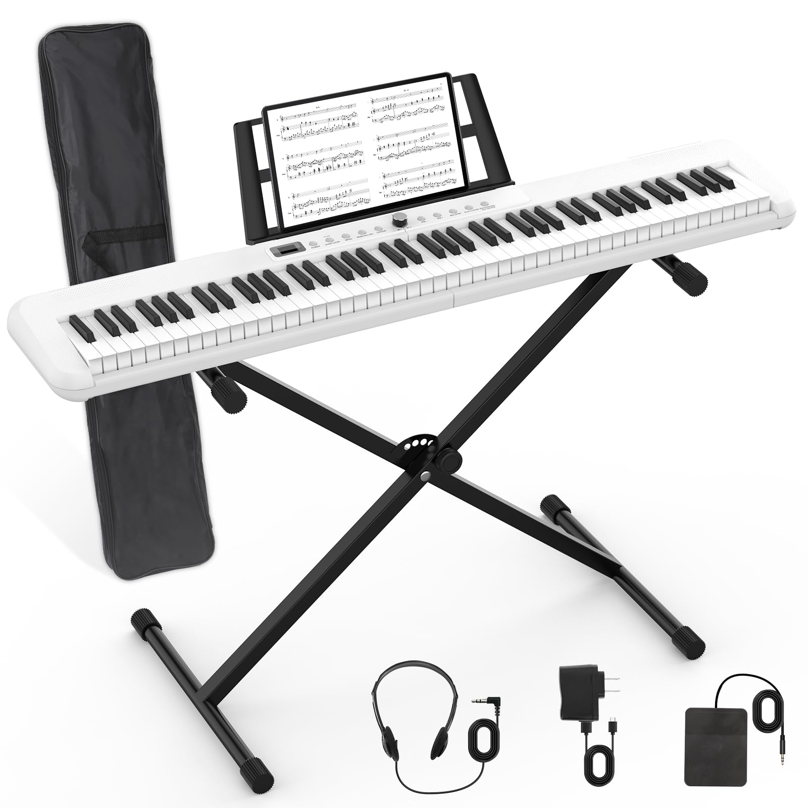 88 Key Piano Keyboard Beginner Electric Digital Piano With Sustain Pedal, Power Supply, Stand, Carrying Case,Headphones