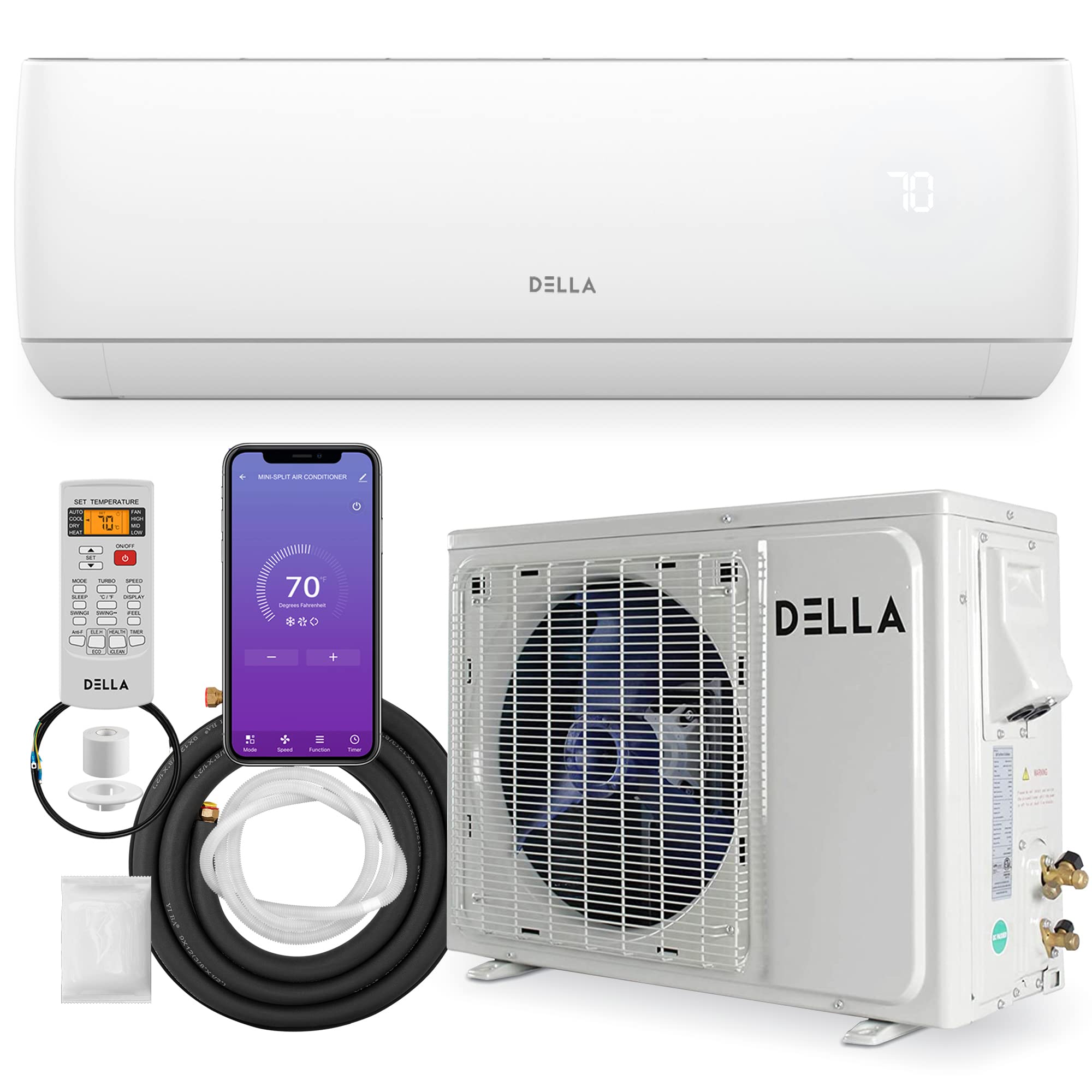 Della 18000 Btu Wifi Enabled 19 Seer2 Cools Up To 650 Sqft 208 230V Energy Efficient Mini Split Air Conditioner  Heater Ductless