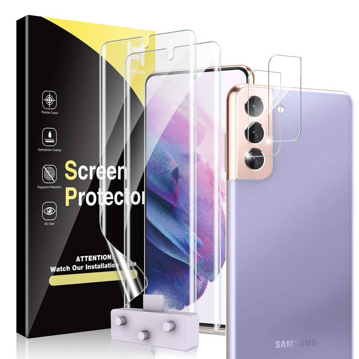 Hatoshi 2 Pack Flexible Tpu Film Screen Protector + 2 Pack Camera Lens Protector For Samsung Galaxy S21 5G 6.2-Inch [Not For S21