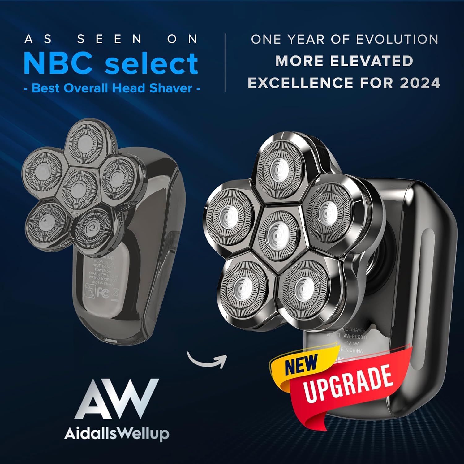 Aw 6D Head Shavers For Bald Men, Anti Pinch Electric Razor For Men, 5 In 1 Mens Grooming Kit With Nose Hair Trimmer, Beard Trimm