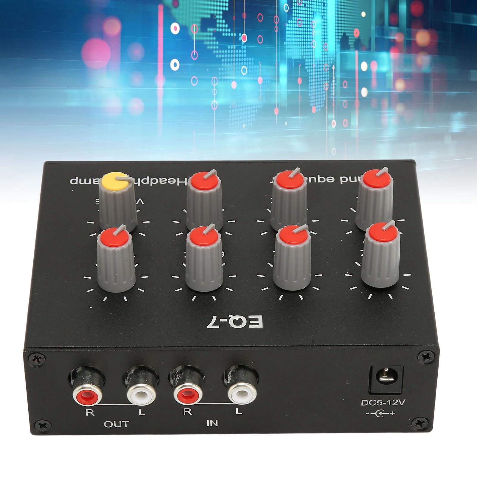 7 Band Car Audio Equalizer, 7 Band Sound Equalizer, 3.5Mm Interface, High Bass Adjustment Dual Channel Sound, Input Output
