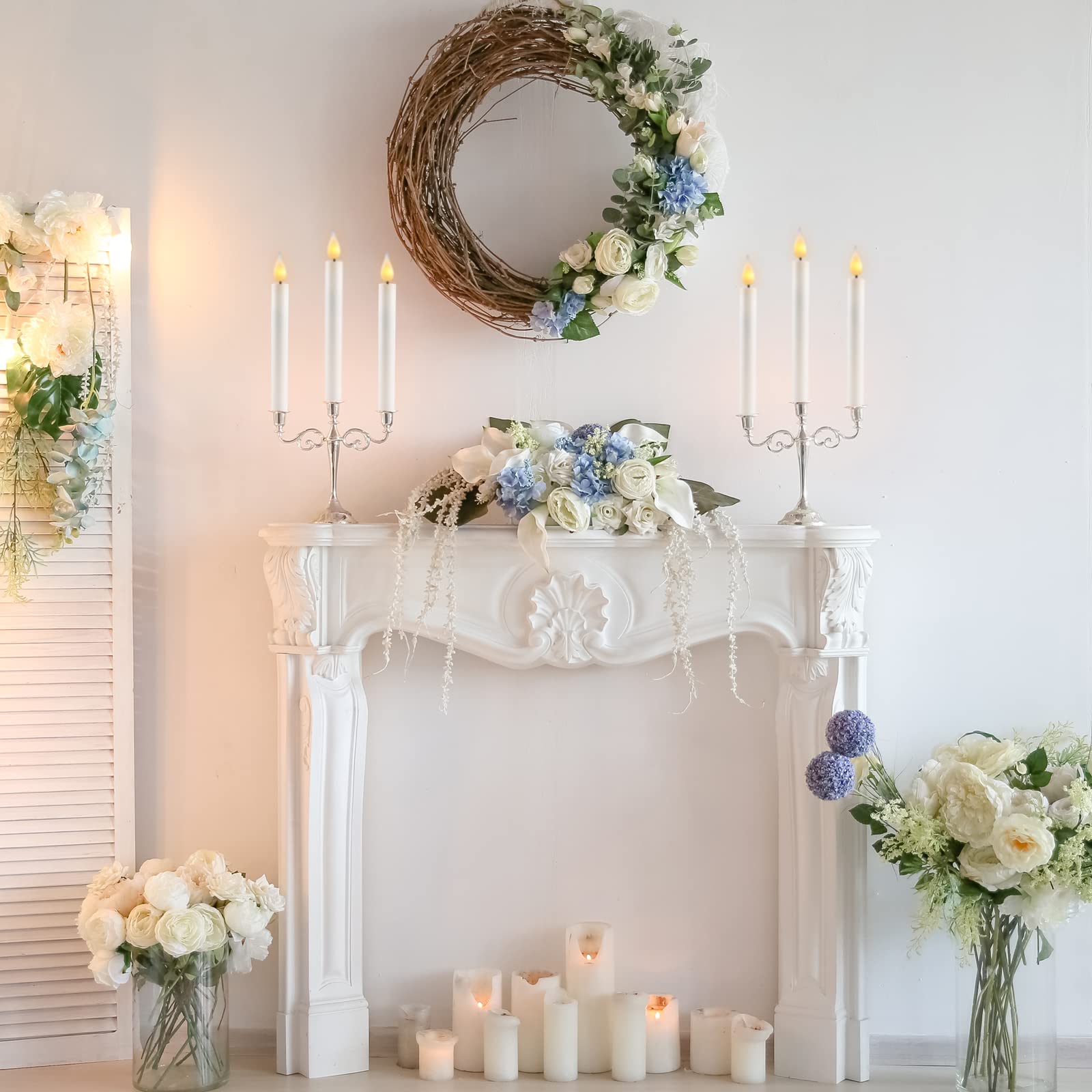 Flameless Window Candles With Remote Timer 10 Pcs Battery Operated Led Flickering Taper Candle Lights With Removable Sliver Cand