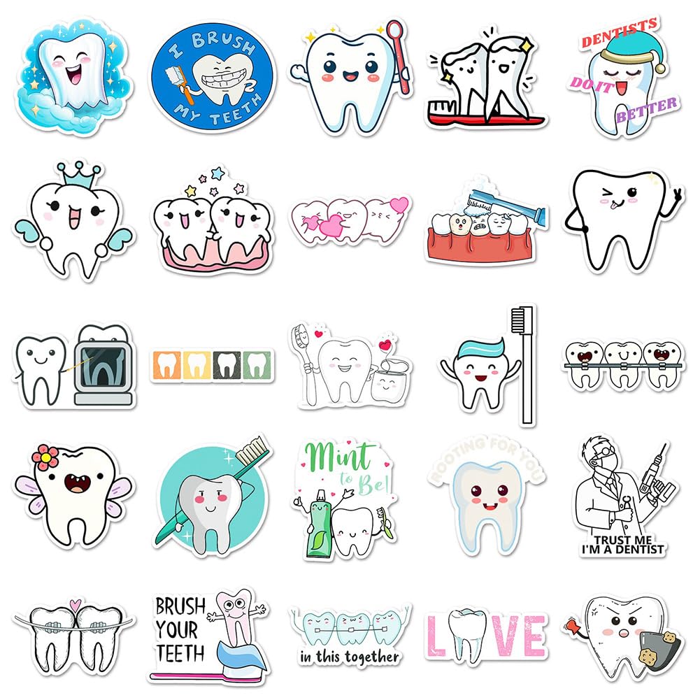 Dental Health Stickers |50Pcs Teeth Protect Waterproof Vinyl Decals For Bike Water Bottles Laptop Bicycle Refrigerator Cup Lugga