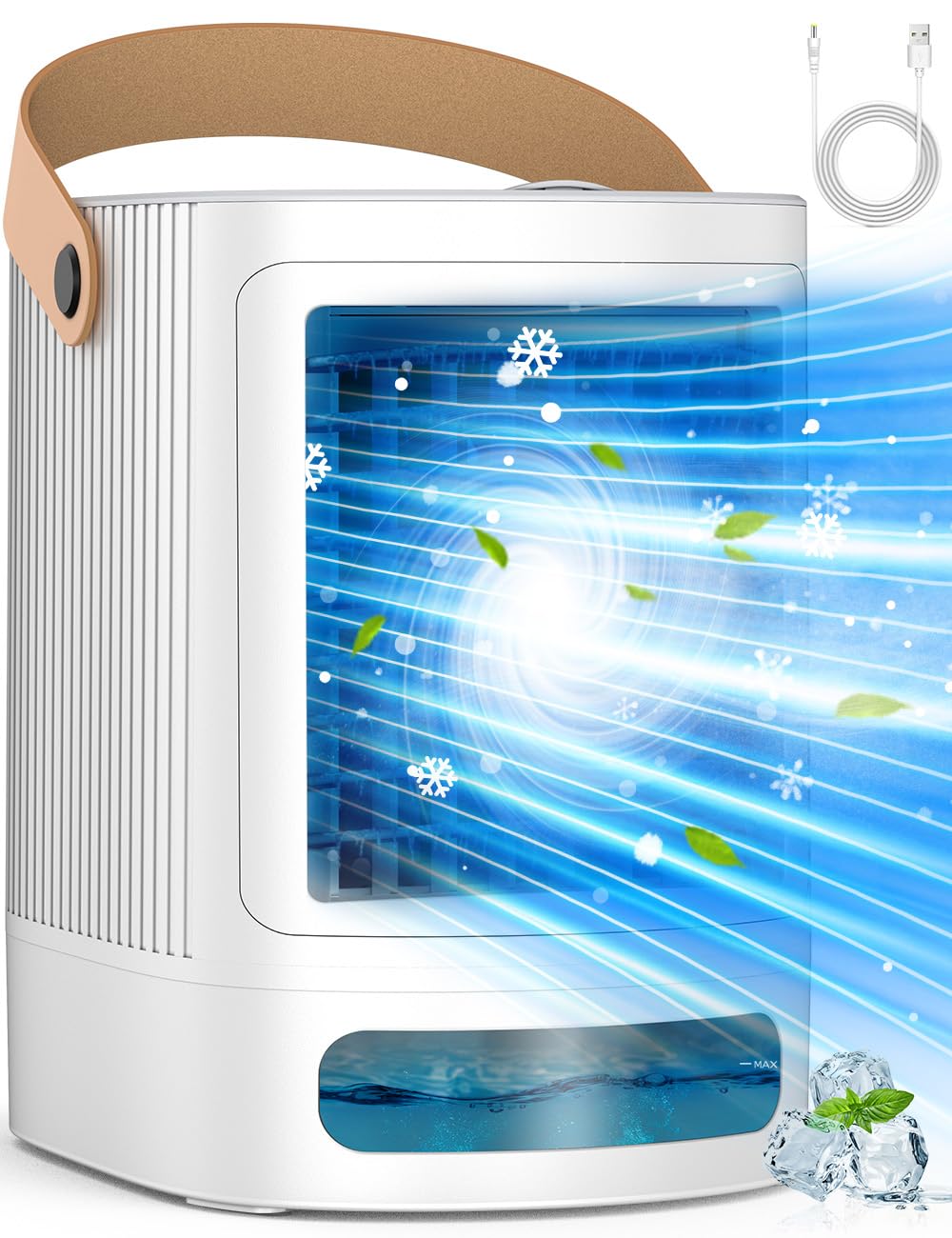 Fancole Portable Air Conditioners, 3 In 1 Small Air Conditioner W/ 3 Level Humidify & 3 Speeds, 7 Color Night Lights, Top Fill T