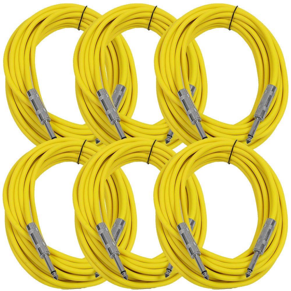 Seismic Audio - Sastsx-25 (6 Pack) - 25 Foot Ts 1/4'' Guitar, Instrument, Or Patch Cables Yellow