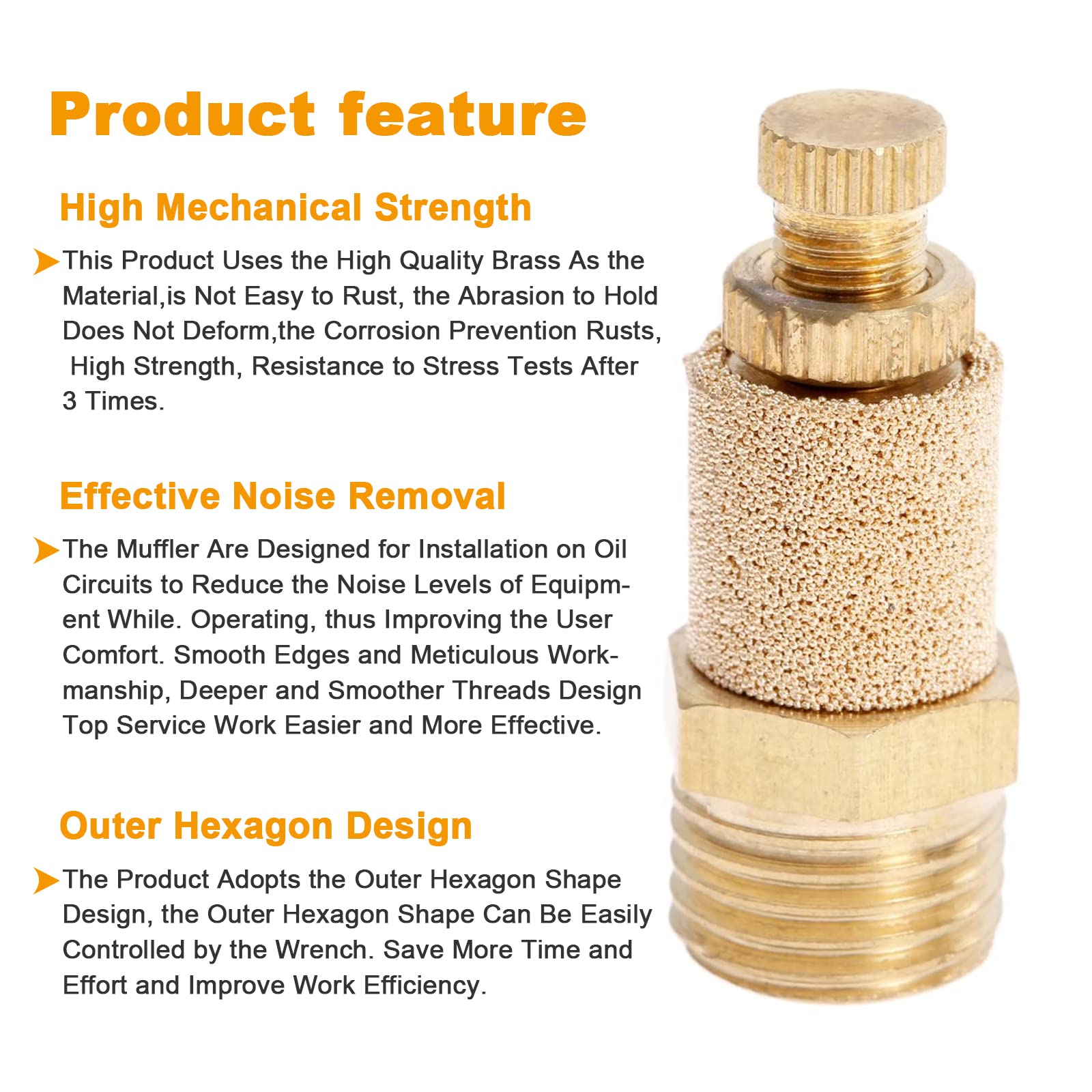 Mtsooning 10Pcs Air Pneumatic Flow Control Mufflers, 1/4Inch Exhaust Muffler Filters, Bronze Thread Hex Brass Silencer Replaceme