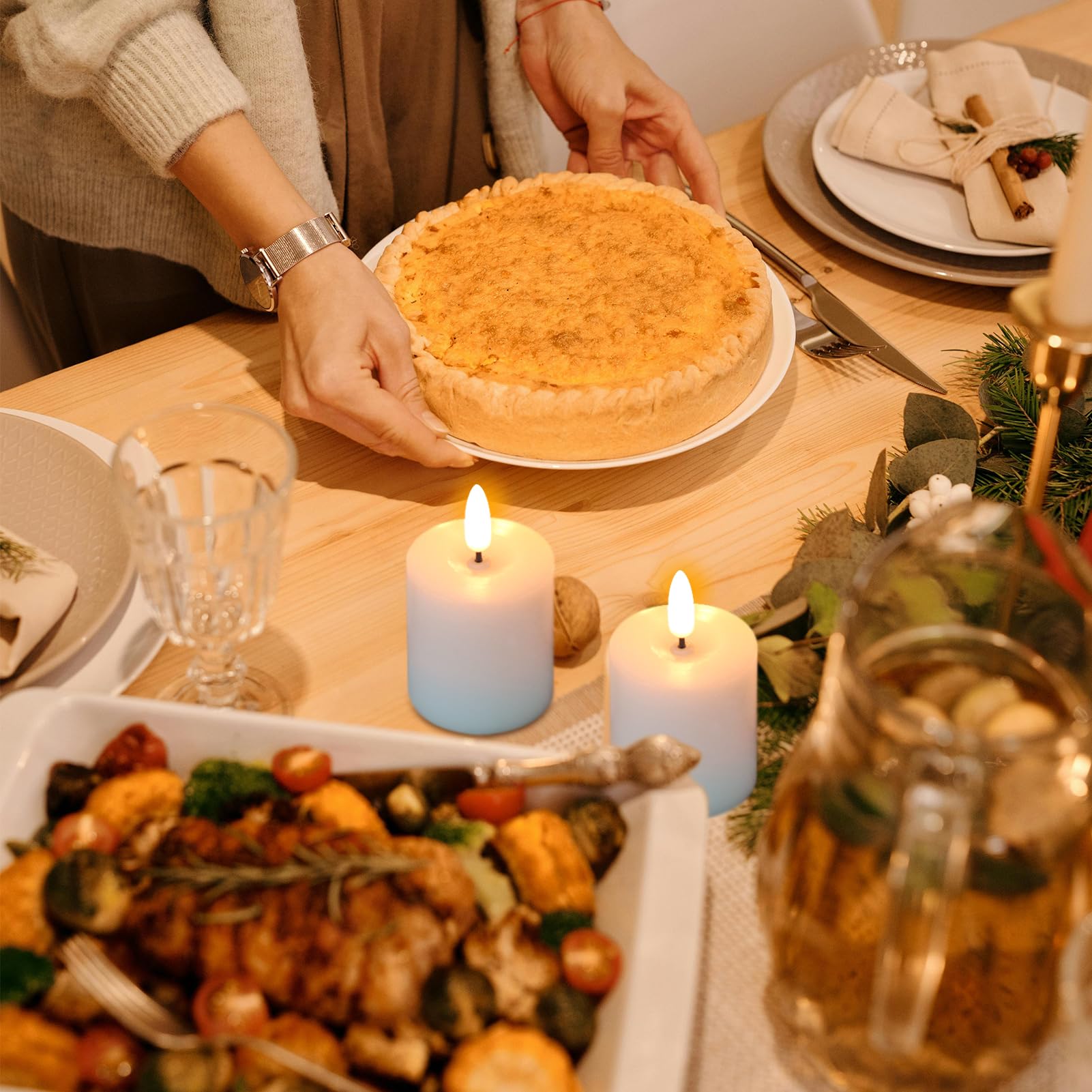 Kunswenn Led Votive Flickering Flameless Candles, Flameless Pillar Candlesticks With 3D Wick Realistic, Real Wax Candles Battery