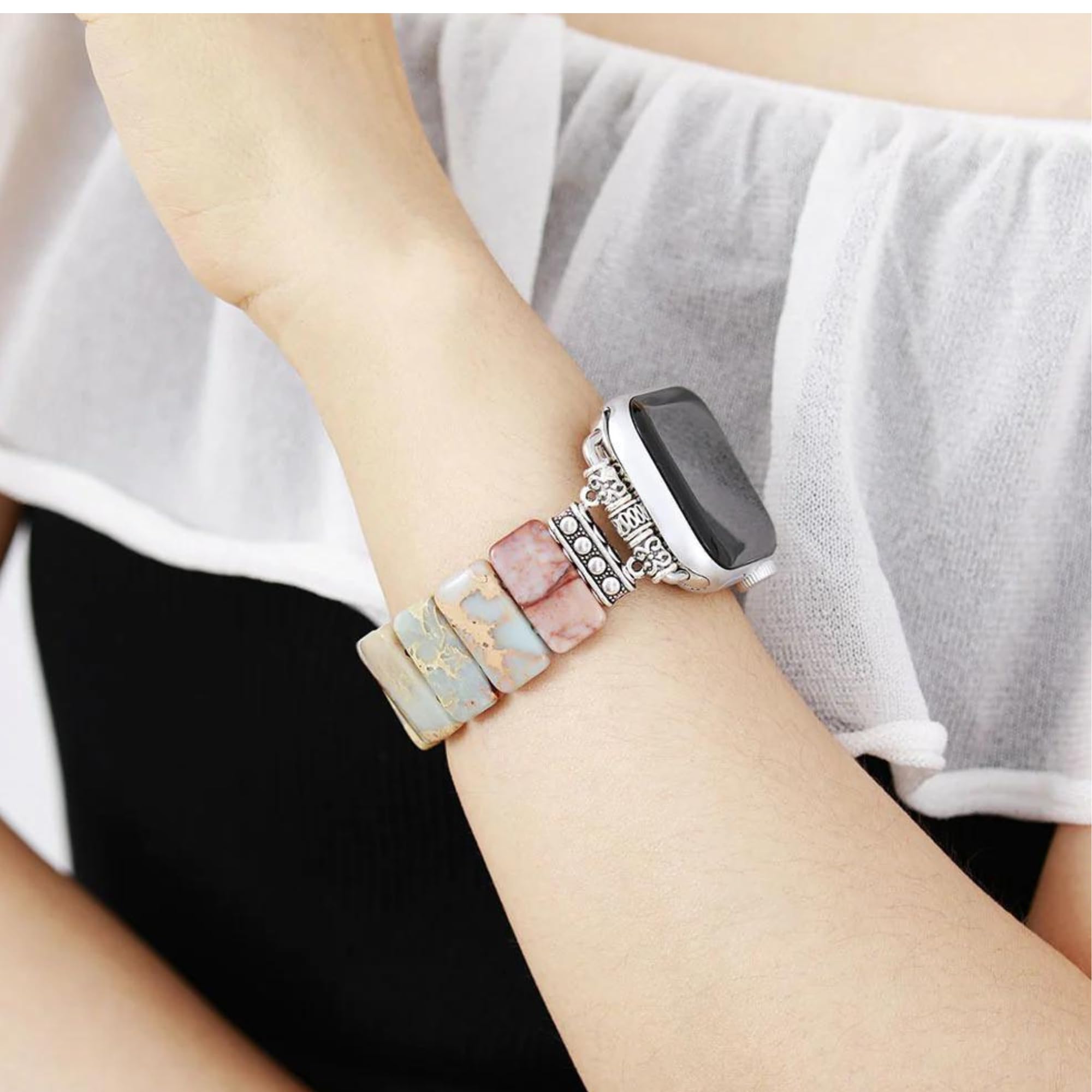 Cape Diablo Smart Watch Band For Women - Handmade Gemstone Strap - Compatible With 38Mm-45Mm Apple Faces