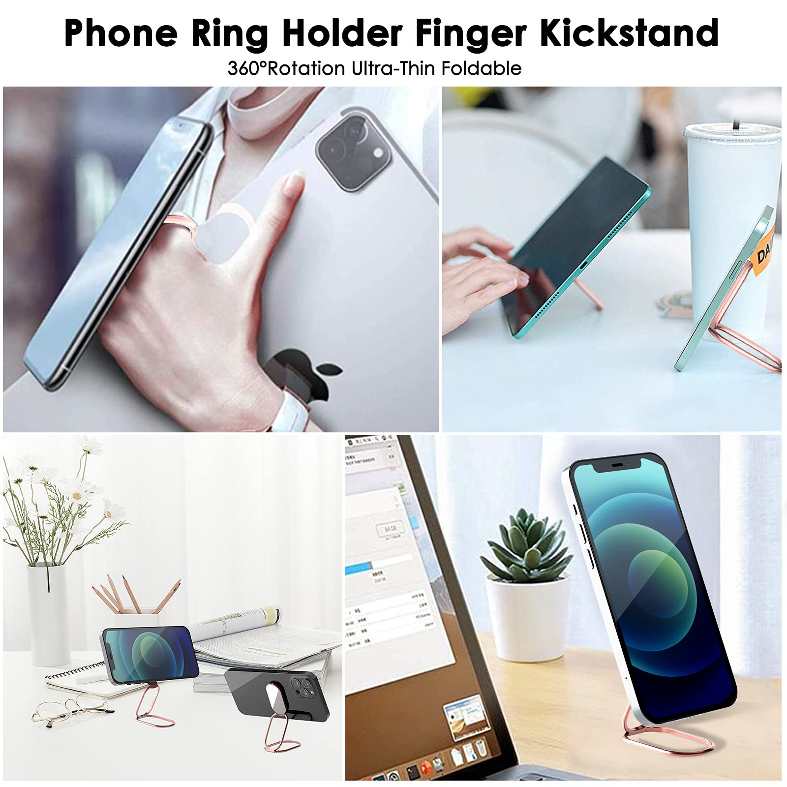 Phone Ring Holder Finger Kickstand, 360 Rotation Metal Phone Grip For Magnetic Car Mount Foldable Cell Phone Stand Compatible Wi