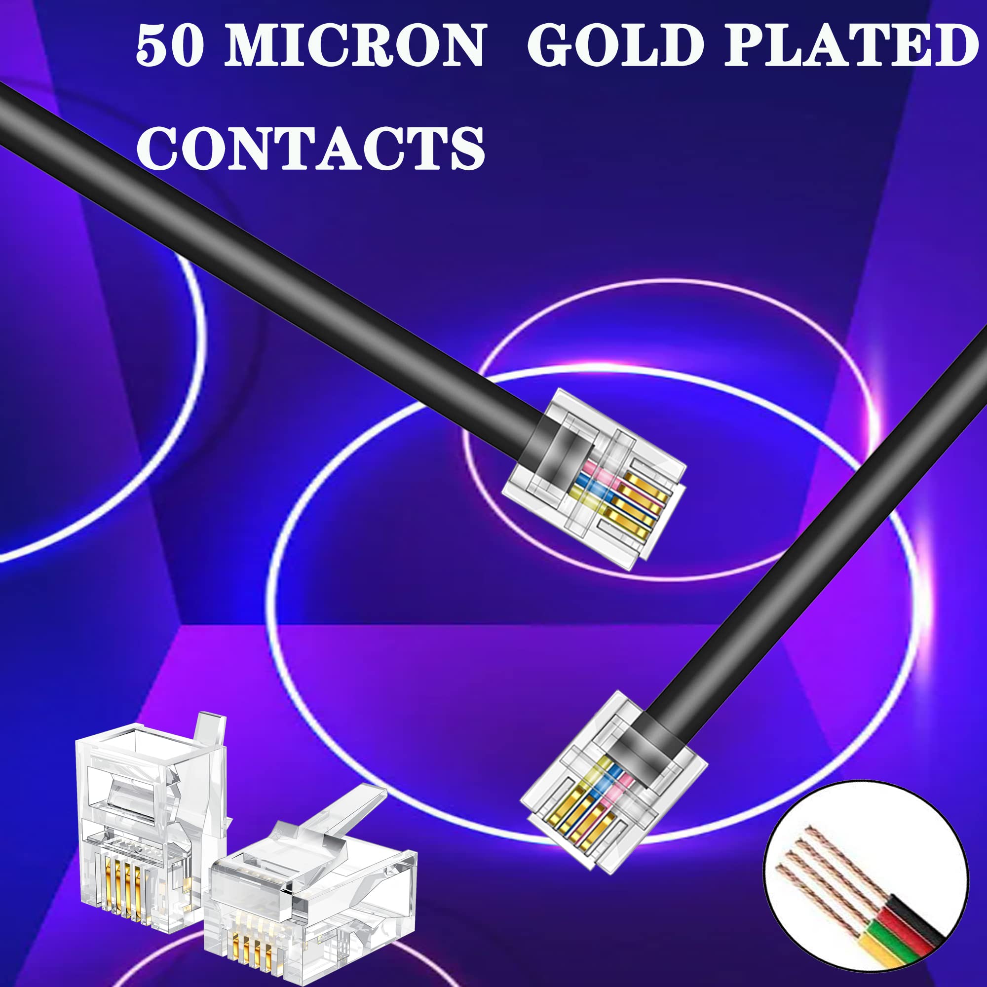 Ubramac Telephone Extension Cord Phone Cable Line Wire, With Standard Rj11 Plug (100Ft Black)