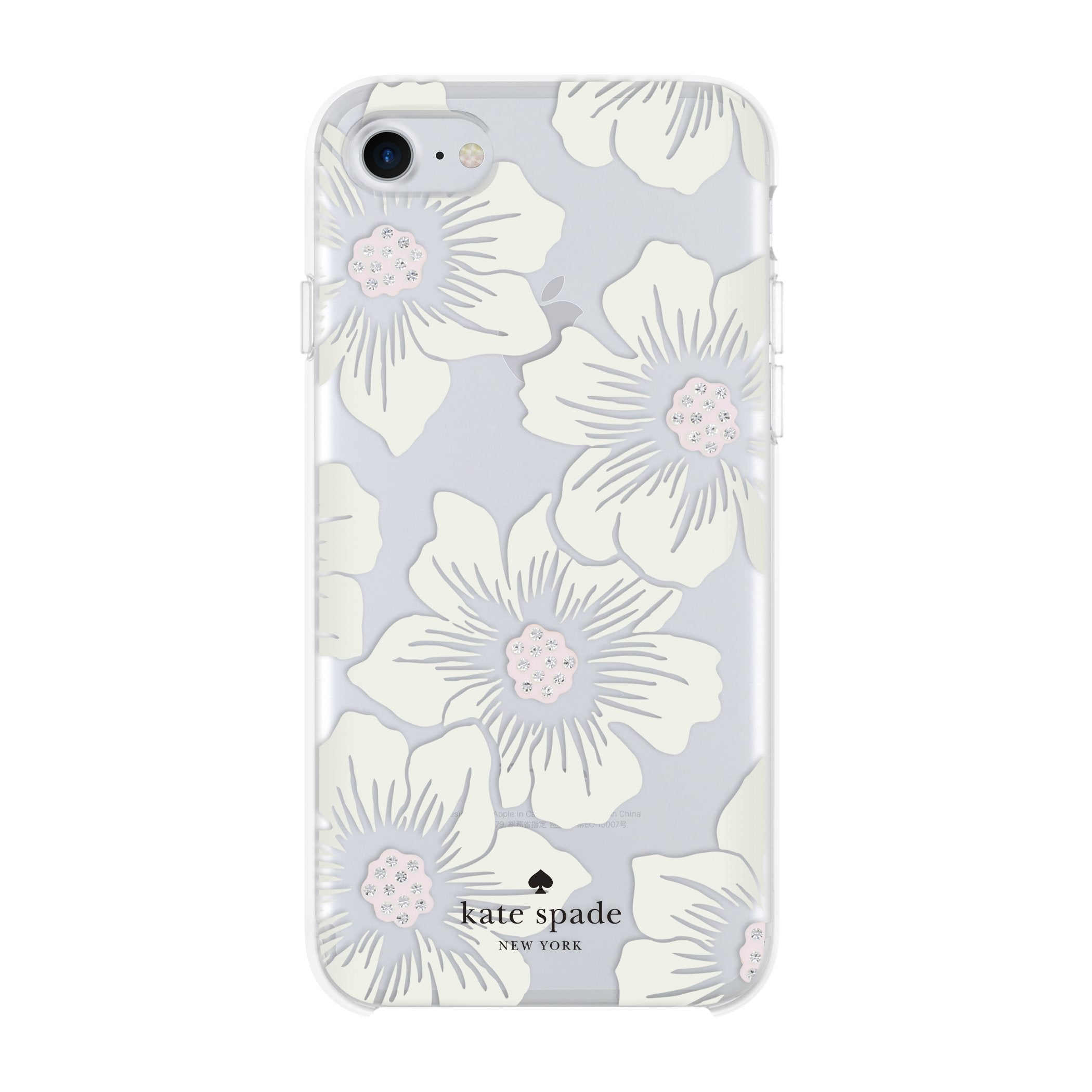 Kate Spade New York Phone Case|For Apple Iphone 8, Iphone 7, Iphone 6S, And Iphone 6|Protective Phone Cases With Slim Design, Drop Protection,And Floral Print Hollyhock Cream/Blush/Crystal Gems/Clear
