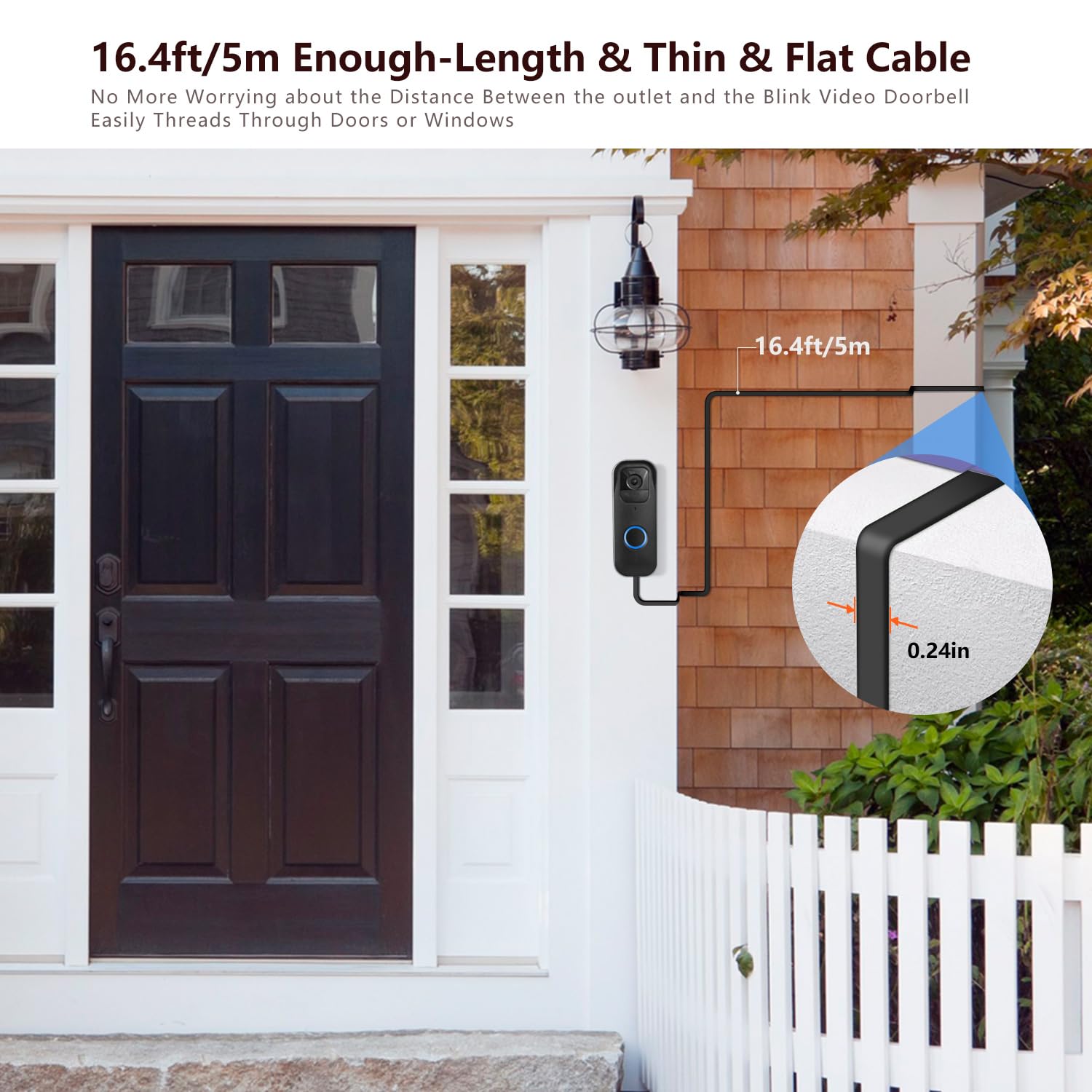 2In1 Power Cable With Adapter And Adhesive Doorbell Mount Compatible With Blink Video Doorbell, Doorbell Transformer With 16.4Ft