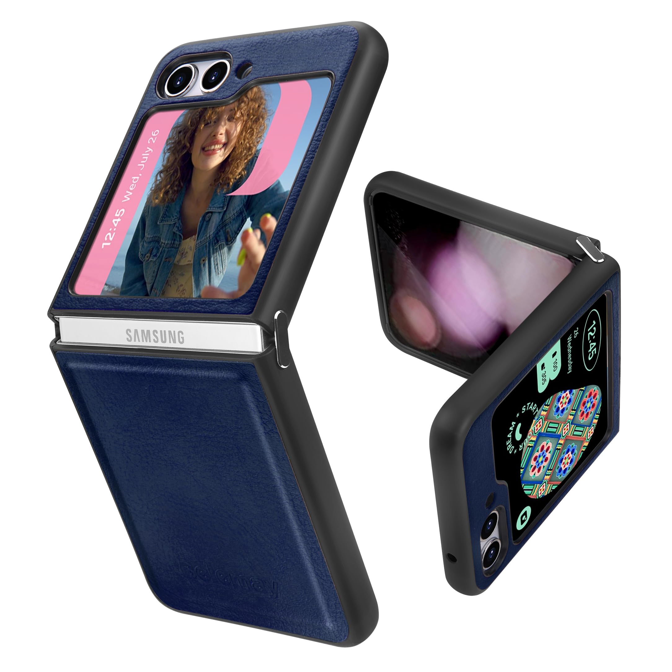 Belemay For Samsung Galaxy Z Flip 5 Case Genuine Leather+Soft Tpu Bumper Protective Slim Fit Shockproof Thin Samsung Z Flip5 Pho