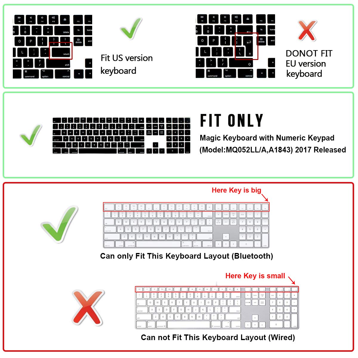 Wygch Korean Language White Ultra Thin Silicone Full Size Wireless Numeric Keyboard Cover Skin For Mac 2017 Magic Keyboard With