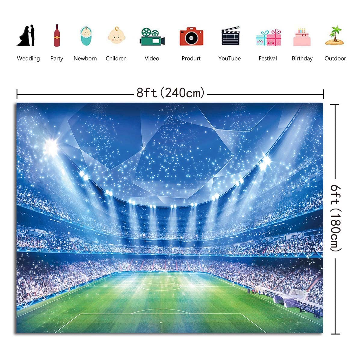 Soccer Field Backdrop Stadium Soccer Competition Fans Night Spotlight Background Adults Man Boy Birthday Party Football Match Wa