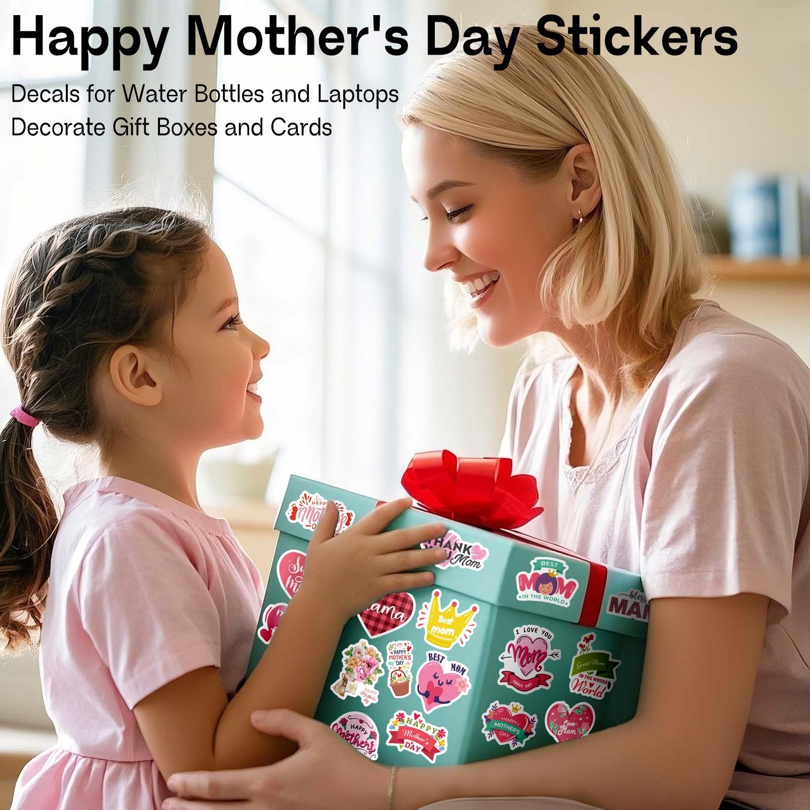 Igetooy 100 Pcs Mothers Day Stickers, I Love You Mom Stickers, Happy Mothers Day Sticker, Vinyl Decals For Gift Cards, Water Bot