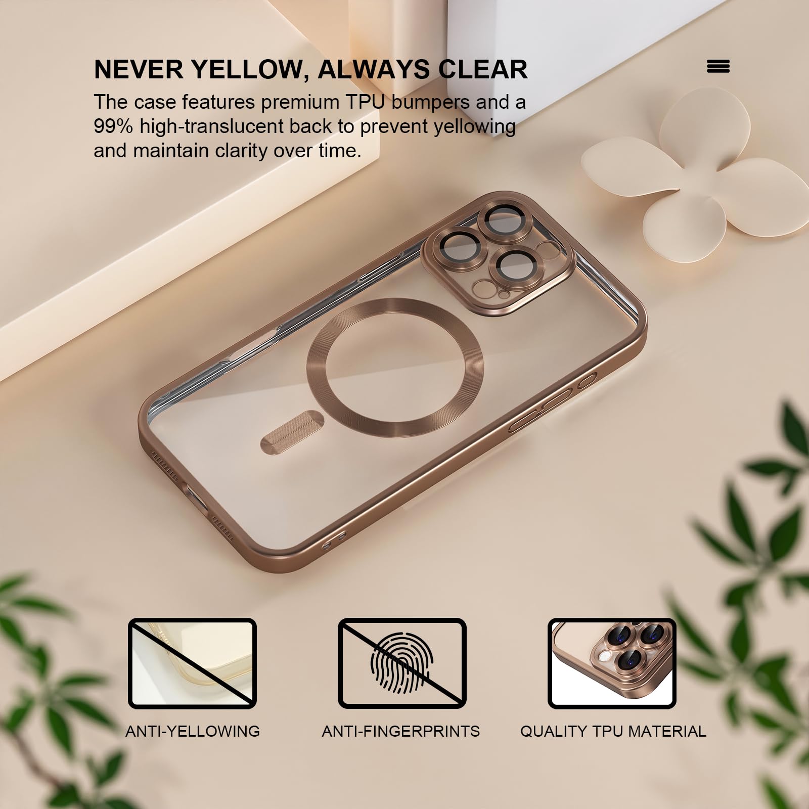 Misea Magnetic For Iphone 16 Pro Max Case With Magsafe [Never Yellowing] [Military Grade Drop Protection] Full Camera Lens Prote