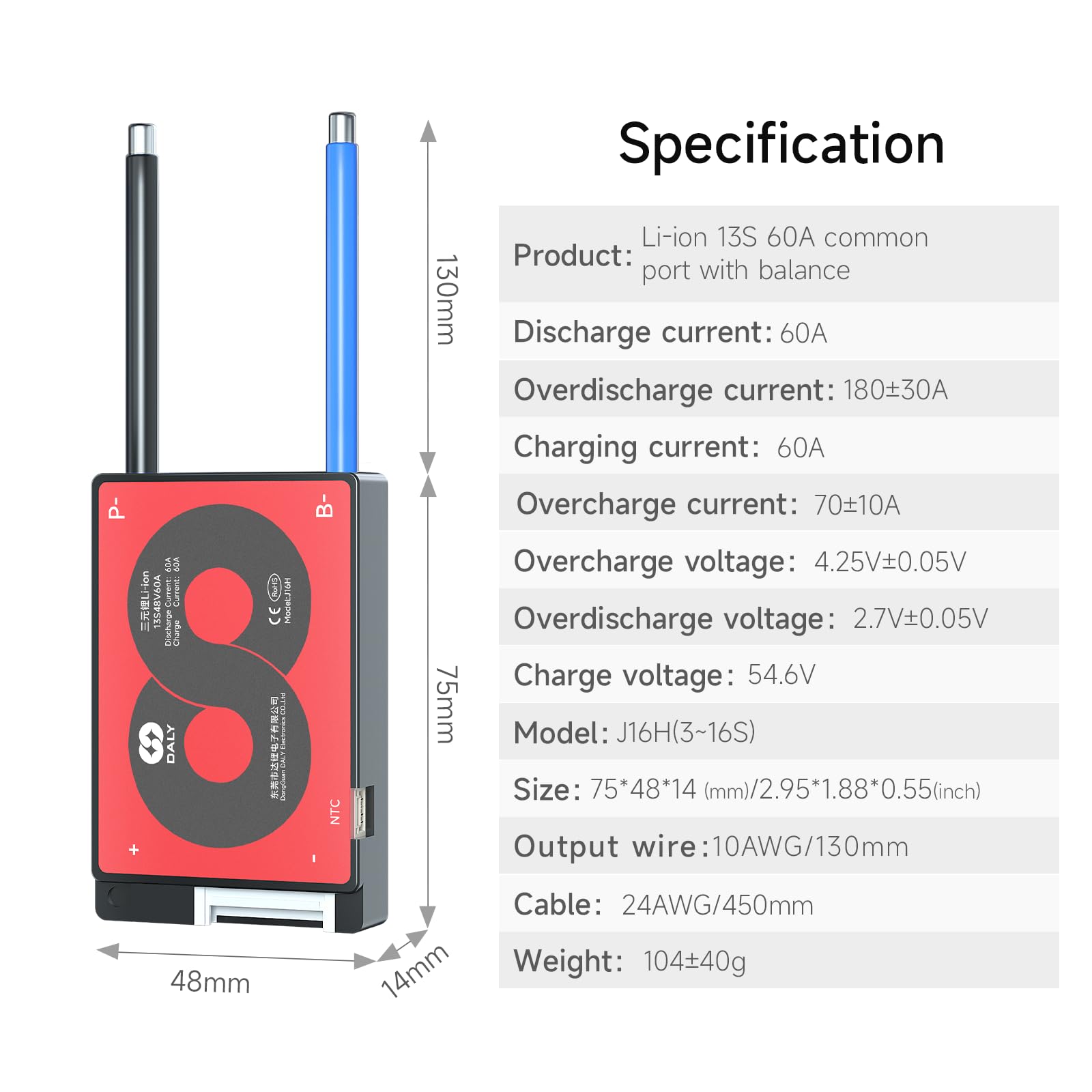 Daly 4S 16S Bms 15A To 200A Protection Board With Balance Wire And Temperature Sensor For Lithium Battery Pack(Li Ion 13S 48V,60