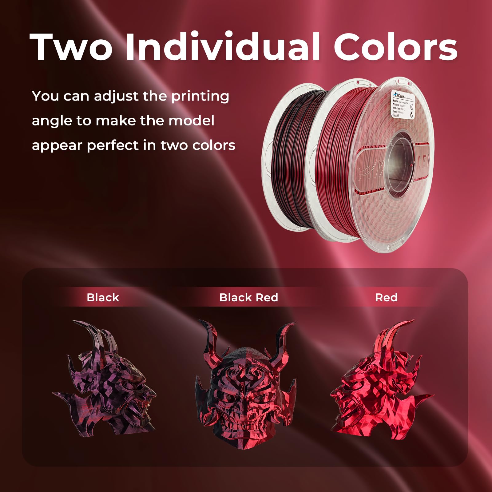 Amolen Silk Pla 3D Printer Filament, Silk Dual Color Red Black Pla Filament 1.75Mm, Shiny Coextrusion Pla Filament, Color Change