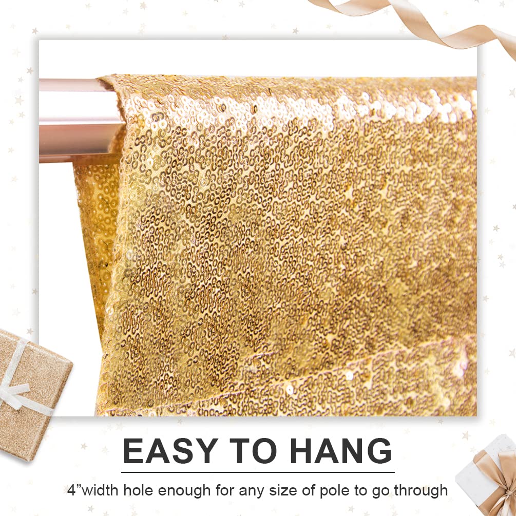 Partydelight Sparkly Gold 8Ft X 8Ft Sparkly Sequin Backdrop Curtains For Wedding, Party, Room Decorations