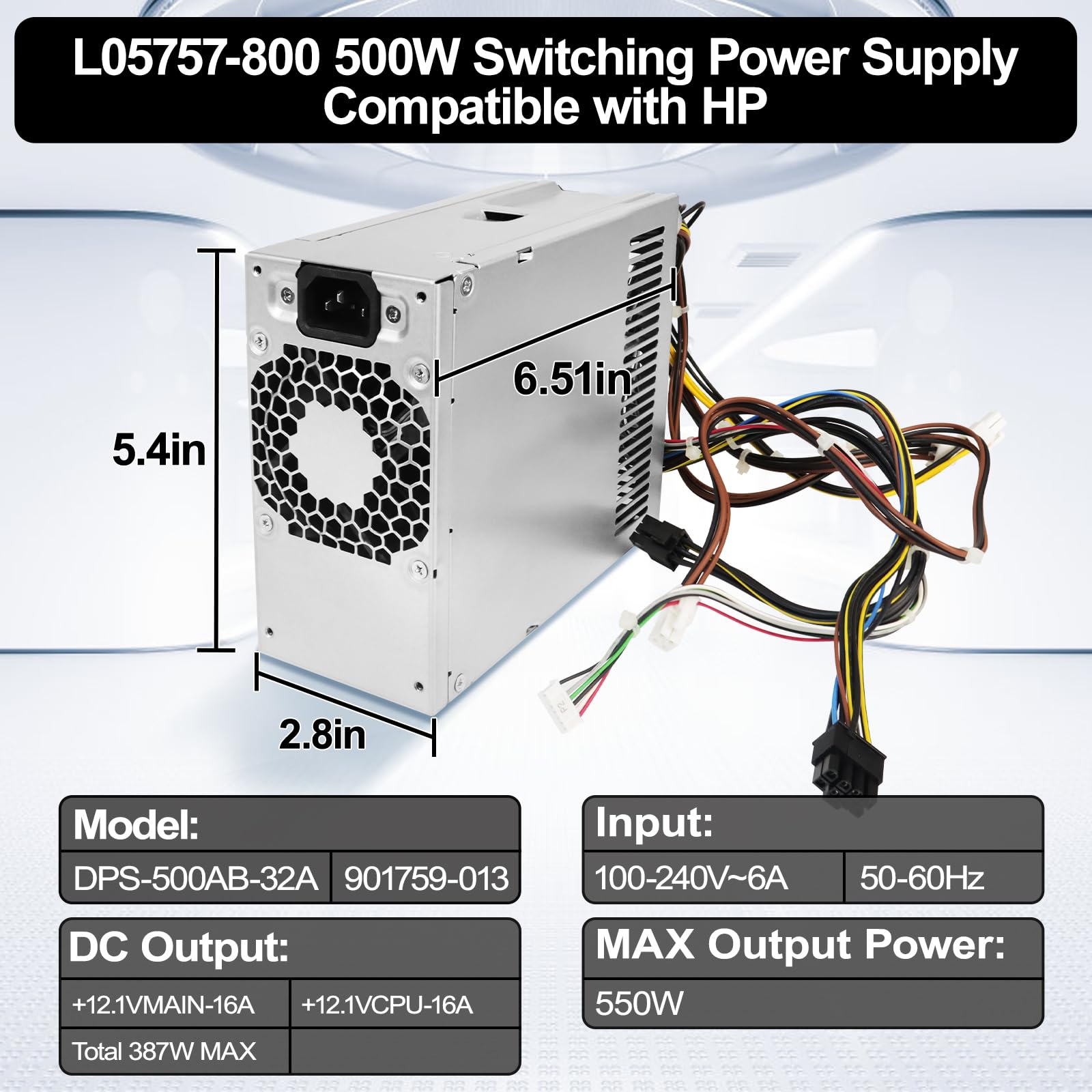 Lxun Upgraded L05757 800 500W Switching Psu Power Supply Compatible With Hp Elitedesk Z2 G4 800 880 600 G3 G5, Model L05757 800