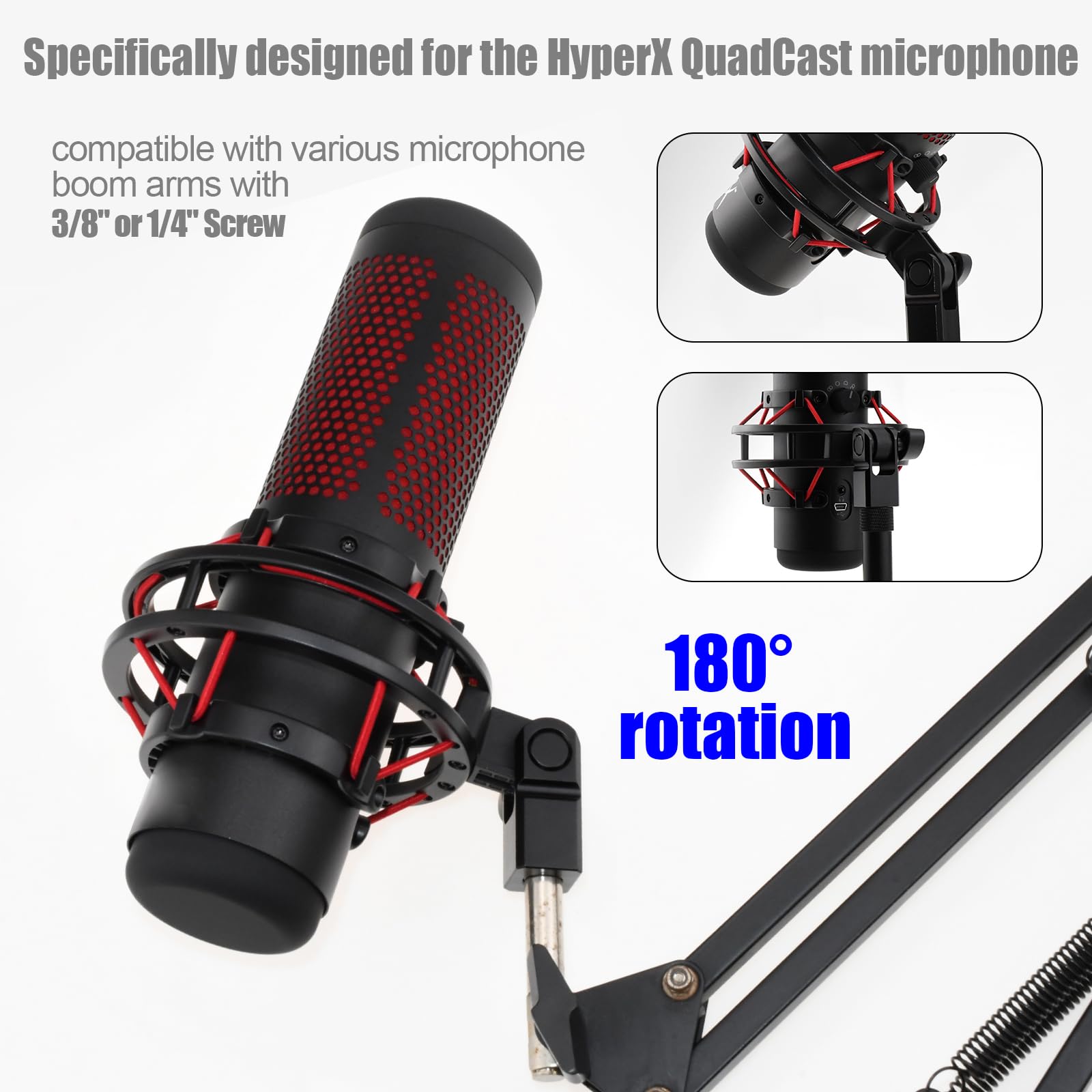 Microphone Mount Adapter For Hyperx Quadcast With 3/8 Or 1/4 Screw Adapter And Nut, Works With Hyperx Quadcast Microphone Stand