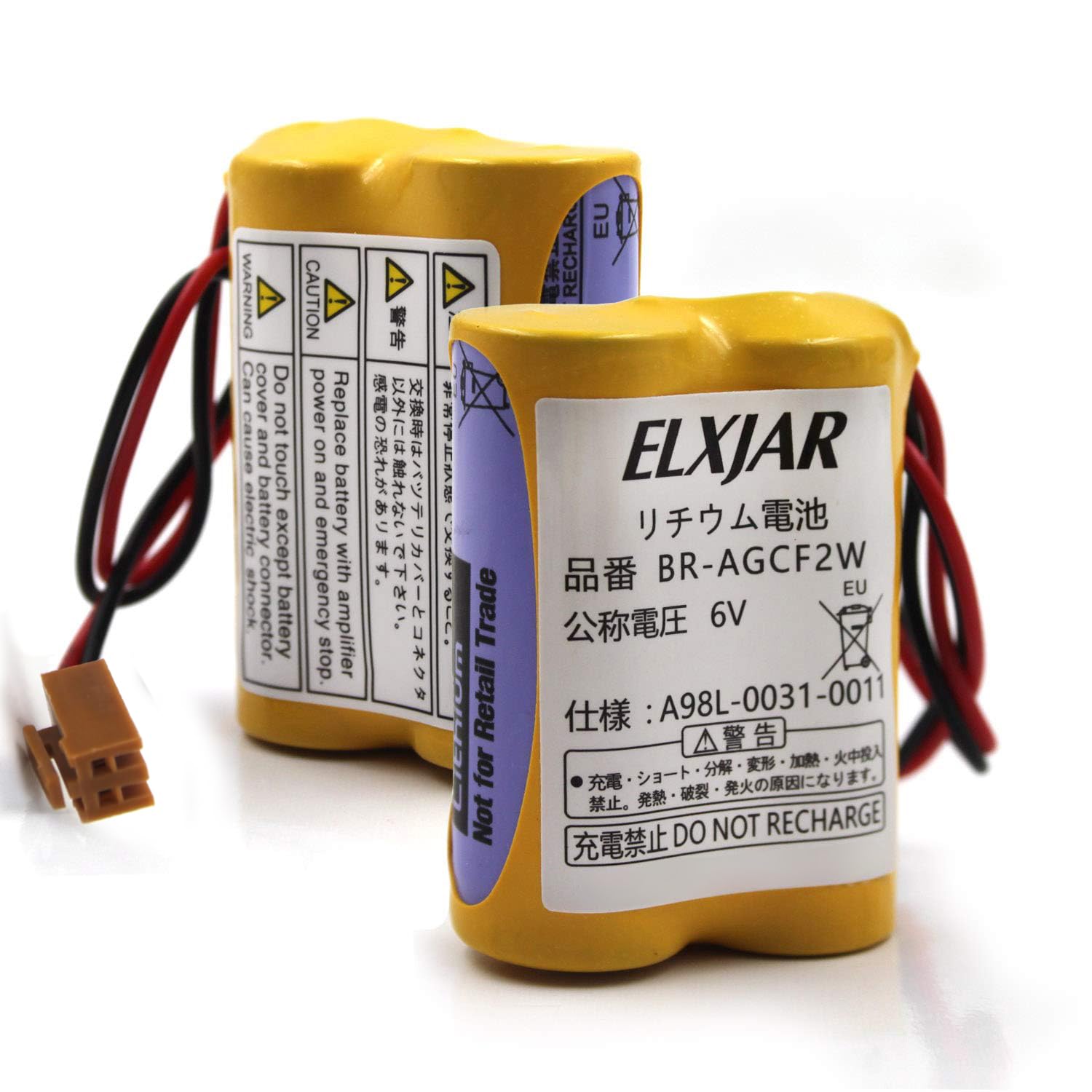 Elxjar (2 Pack) Br Agcf2W 6V Replacement Battery For Fanuc Controls A98L 0031 0011#L, Panasonic Br Acf2P Br Agcf2P, Ge A06B0177D