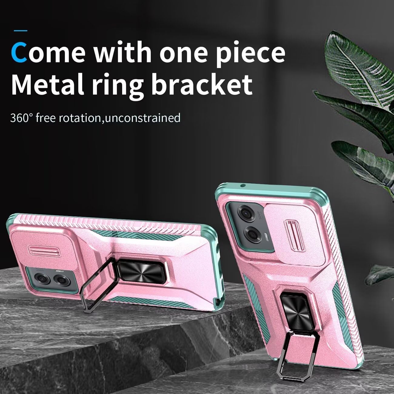 Wanyuexes Case For Motorola Moto G Stylus 5G 2024 Case With Tempered Glass Screen Protector And Slide Camera Cover, Rotated Ring