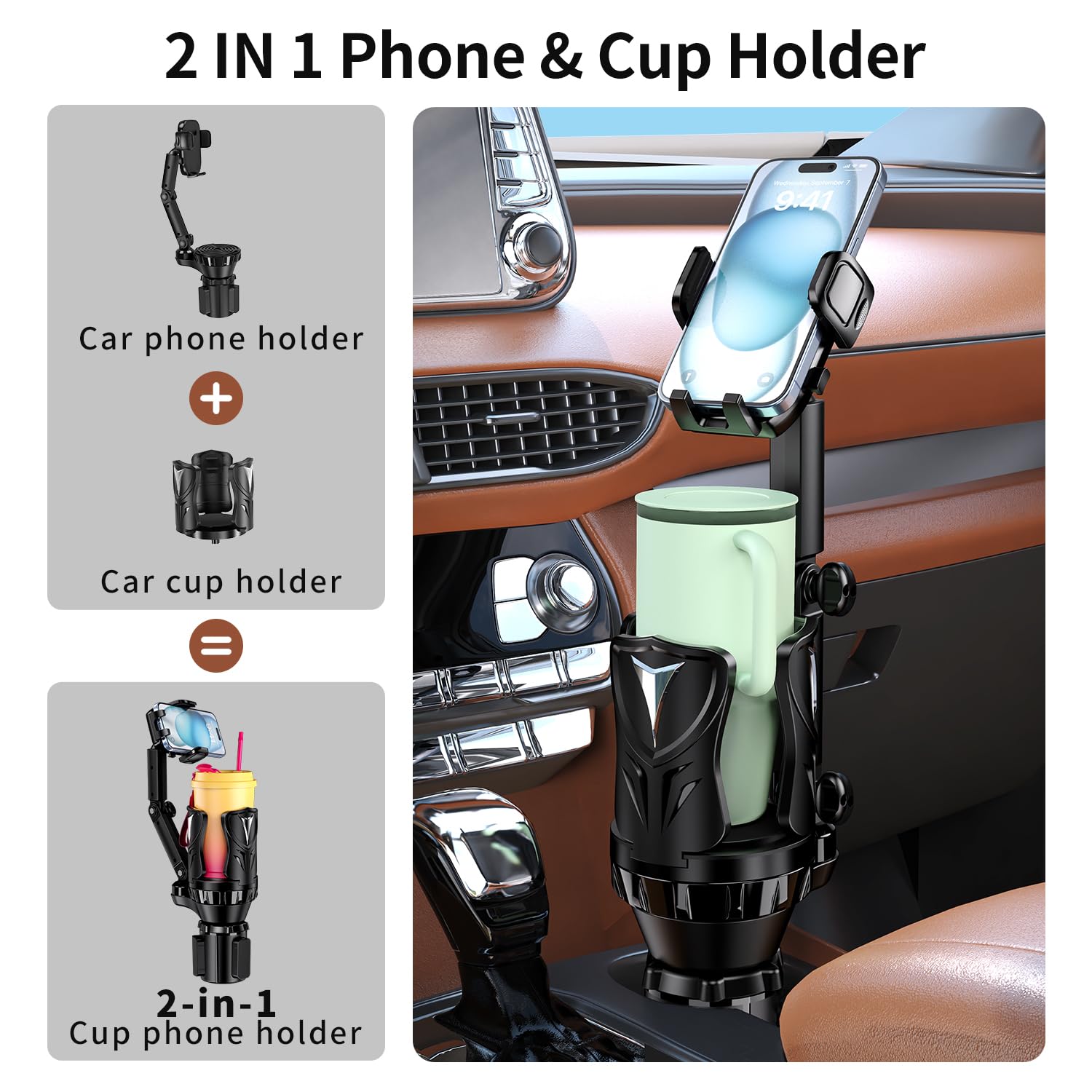 Phone Holders For Your Car, Adjustable Car Cup Holder Expander With Rubber Grip, Secure Hold, Multi-Scenario Use For Drivers, Co