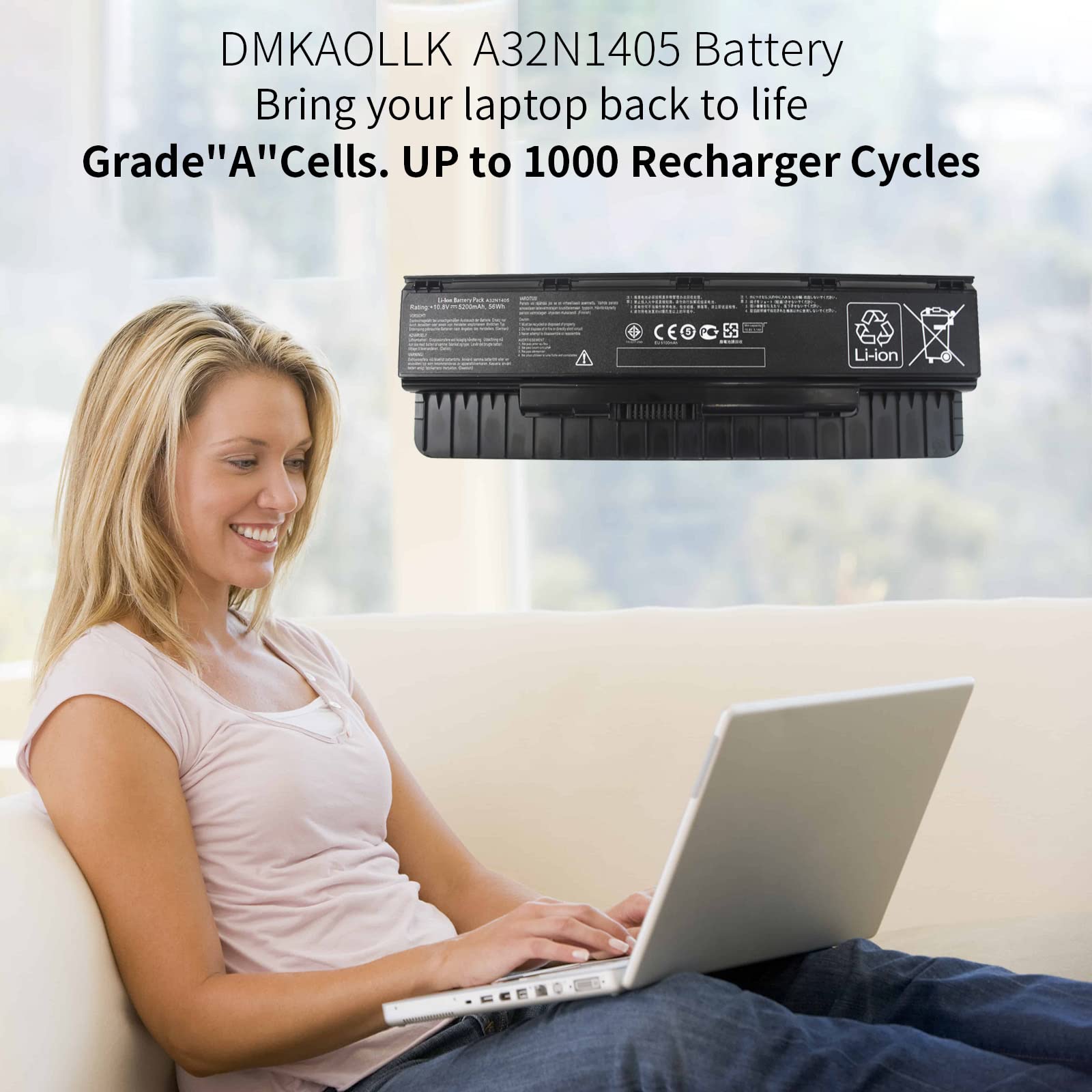 Dmkaollk A32N1405 A32Li9H Laptop Battery For Asus Gl551 Gl551J Gl551Jw Gl551Jw Ds71 Gl551Jw Ds74 Gl551J Eh74 G551 G551J G551Jm G