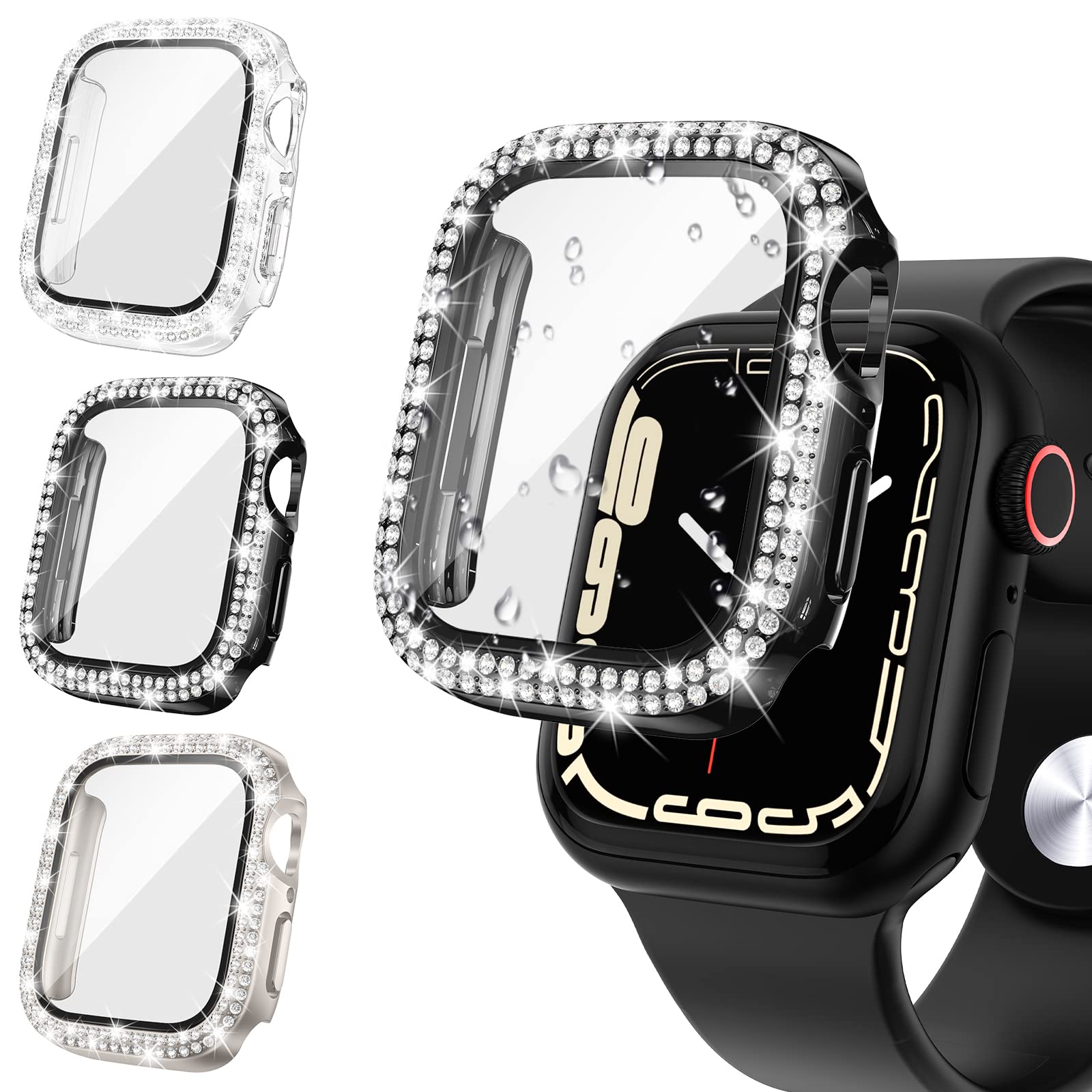 Tensea [3Pack for Apple Watch Screen Protector Case Series 9 8 7 45mm Accessories, iWatch Hard PC Diamond Bumper Case Built-in T