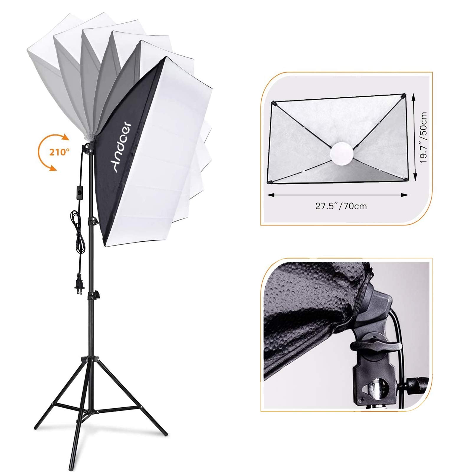 Andoer Softbox Photography Lighting Kit Professional Studio Equipment With 20''X28'' Softbox, 2800 5700K 85W Bi Color Temperatur