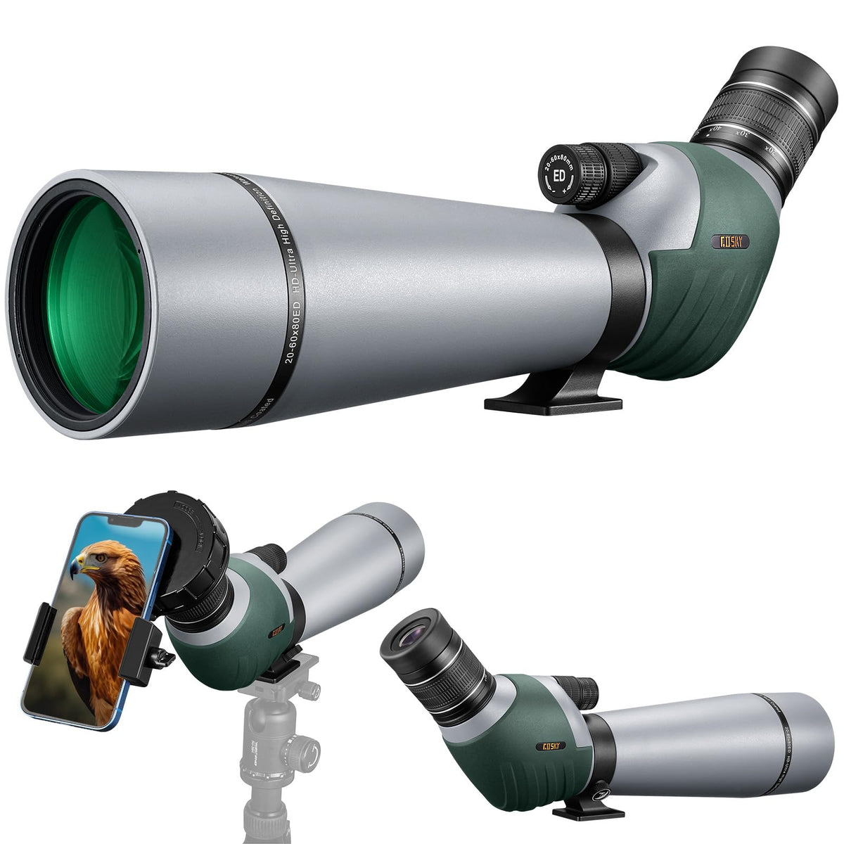 Gosky 20 60X80 Dual Focusing Ed Spotting Scope   Ultra High Definition Optics Scope With Carrying Case And Smartphone Adapter Fo